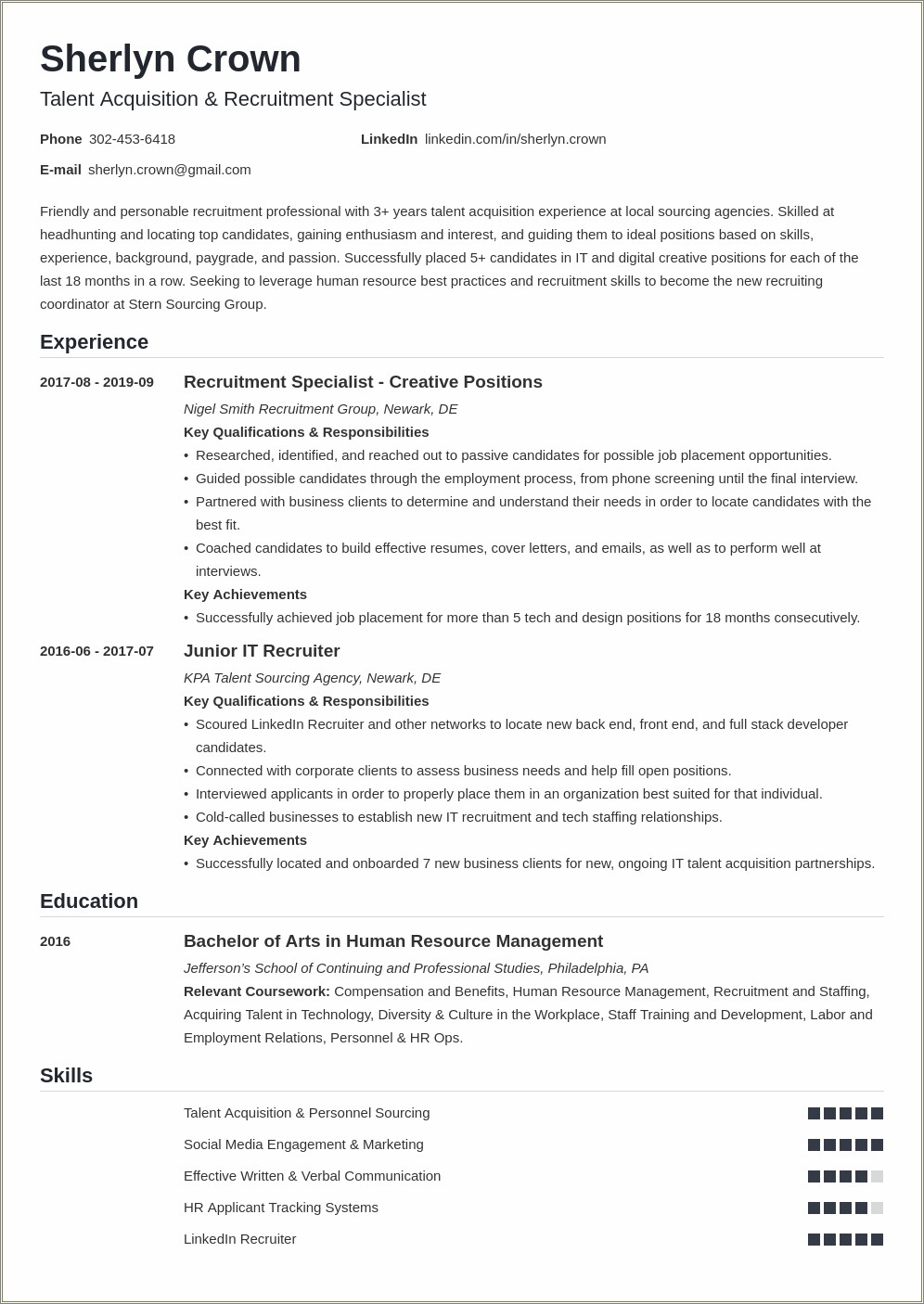 Best Resume Summary For Beginning Recruiter