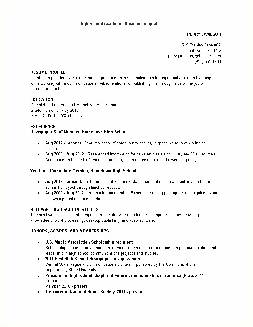 Best Resume Template For Part Time Job