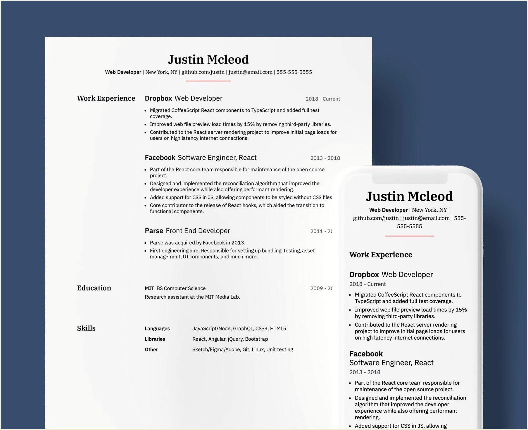 Best Resume Template For Web Developer Template