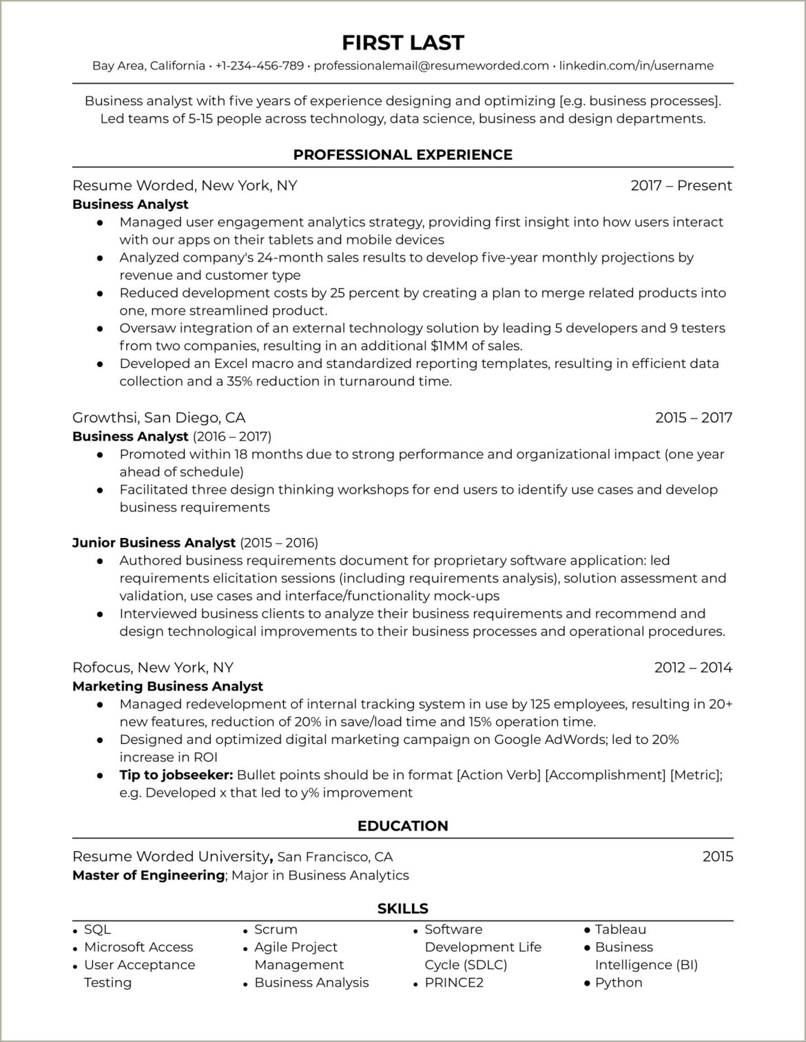 Best Resume Templates For Business Analyst