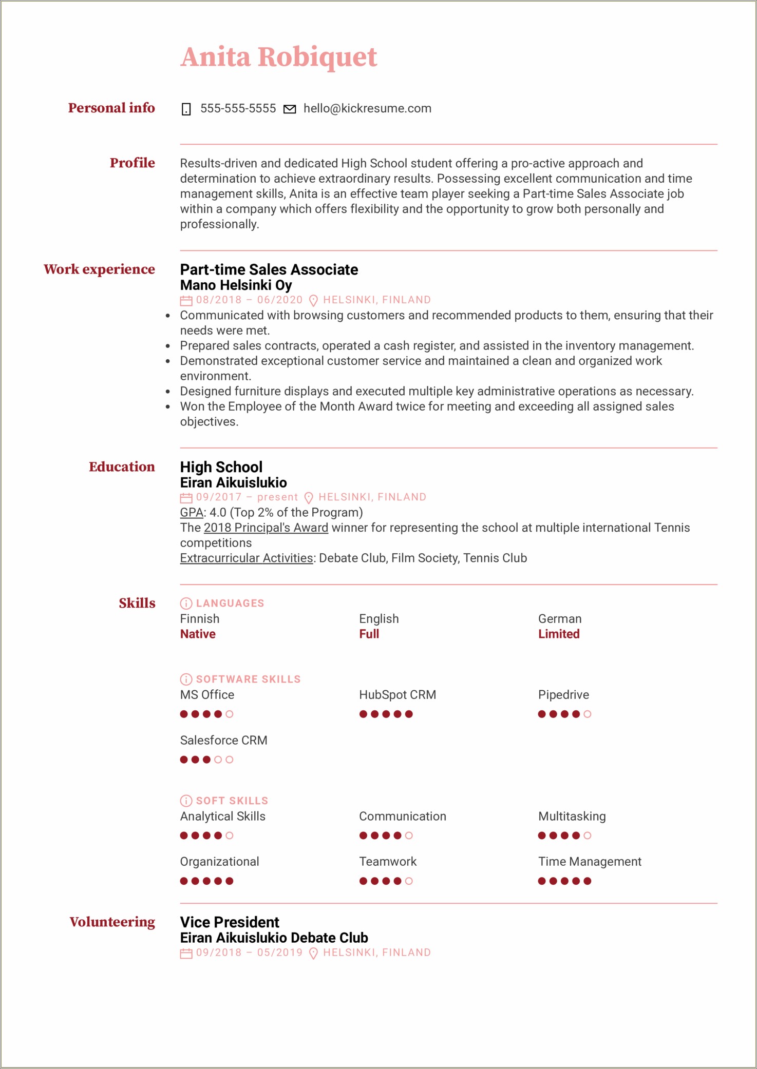 Best Resume Templates For Highschool Students