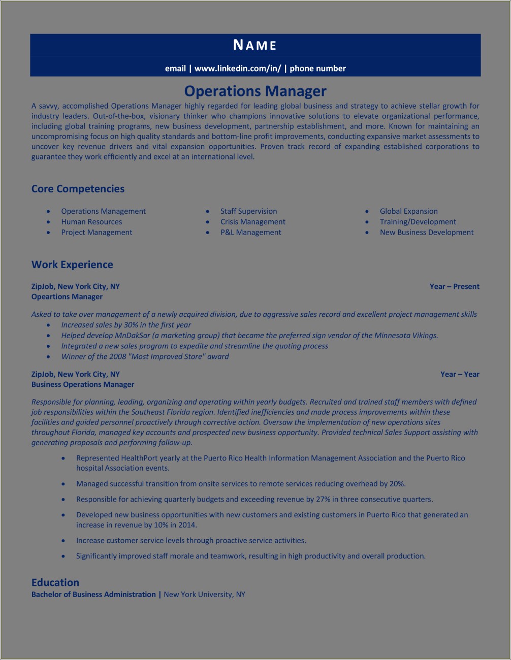 Best Resume Title For Operations Manager