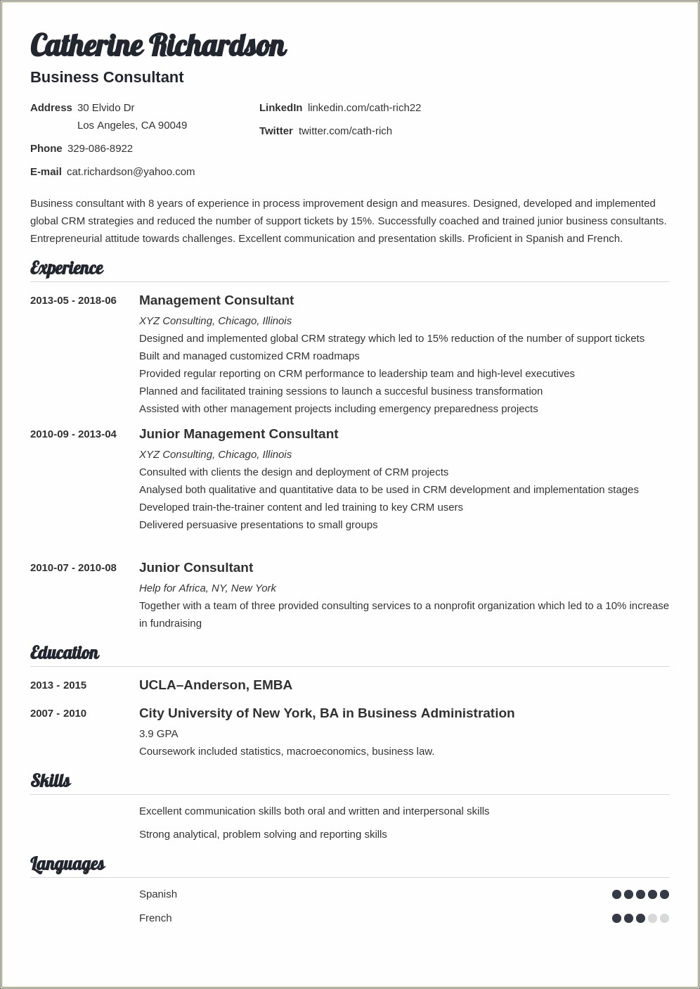 Best Resume To Seek First Time Gc Position