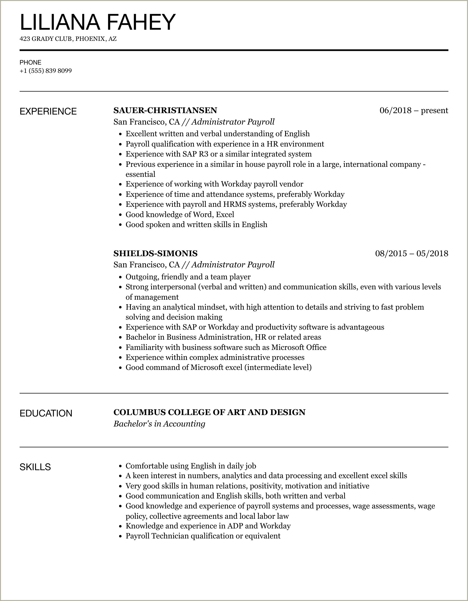 Best Resume To Work In Adp Costumer Service