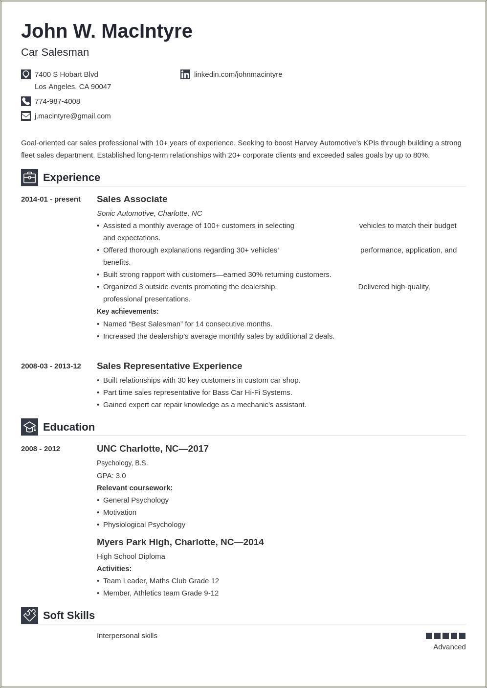 Best Sales Resume Example To Include Automotive Service