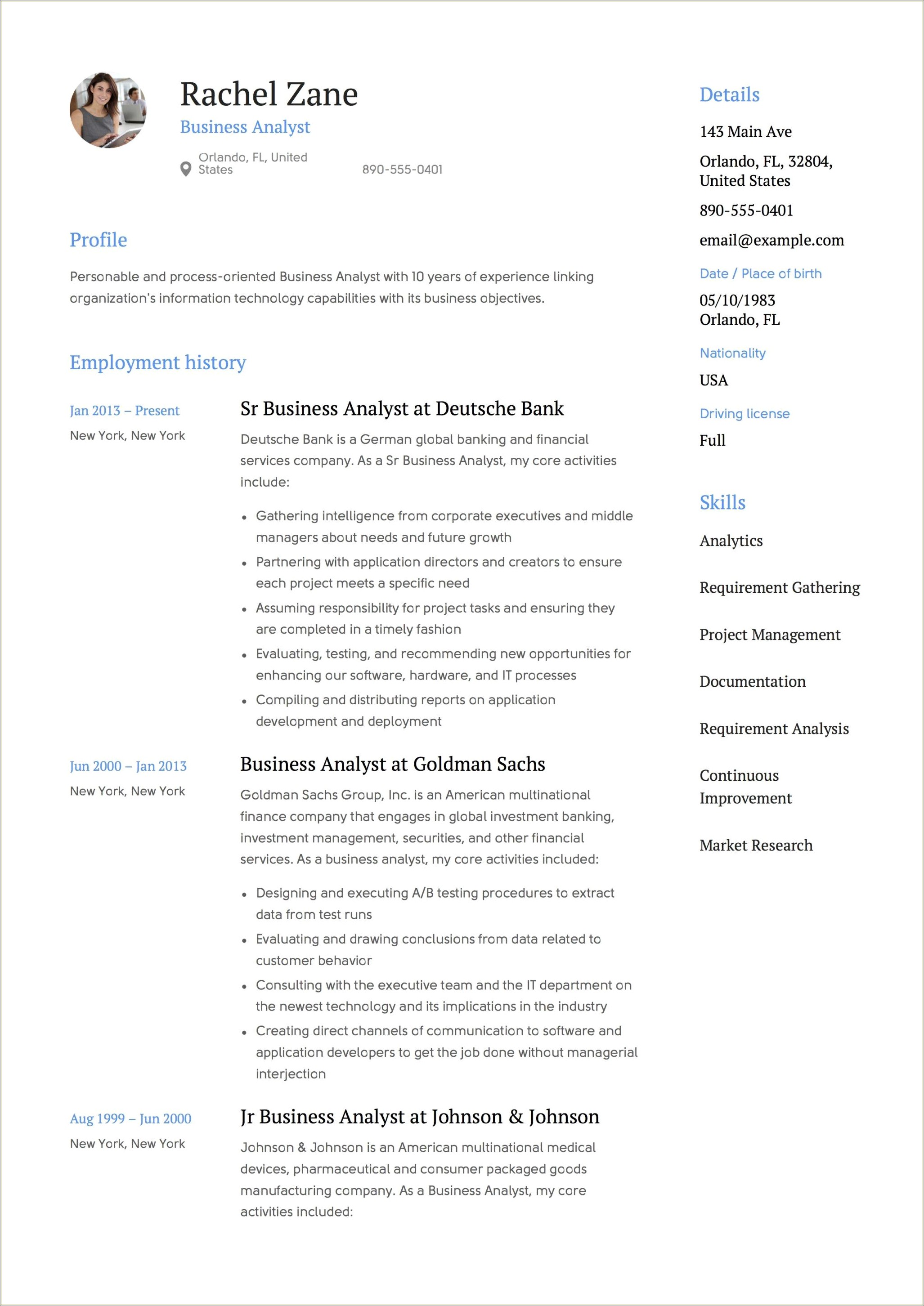 Best Sample Resume For Business Analyst