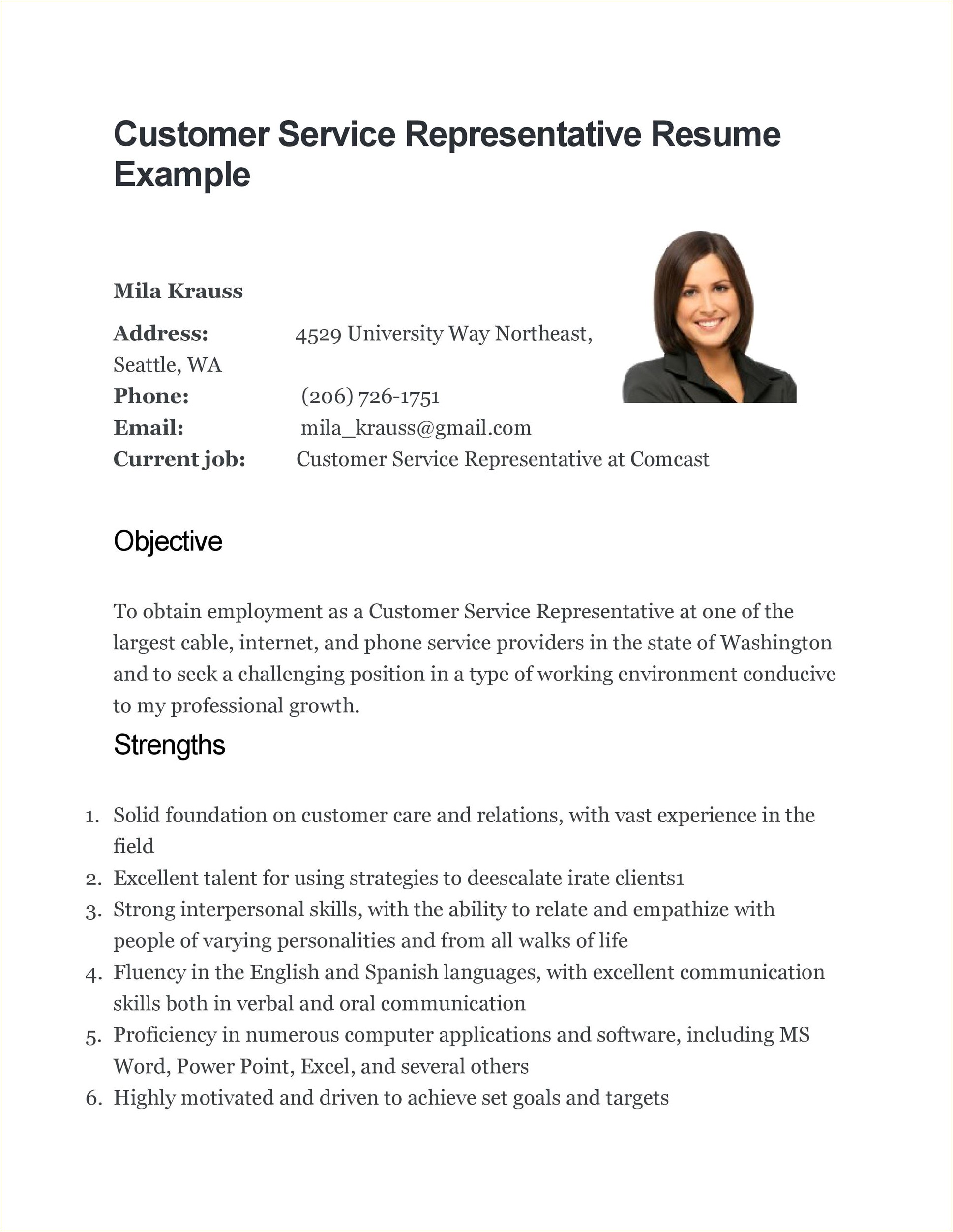 Best Sample Resume For Customer Service