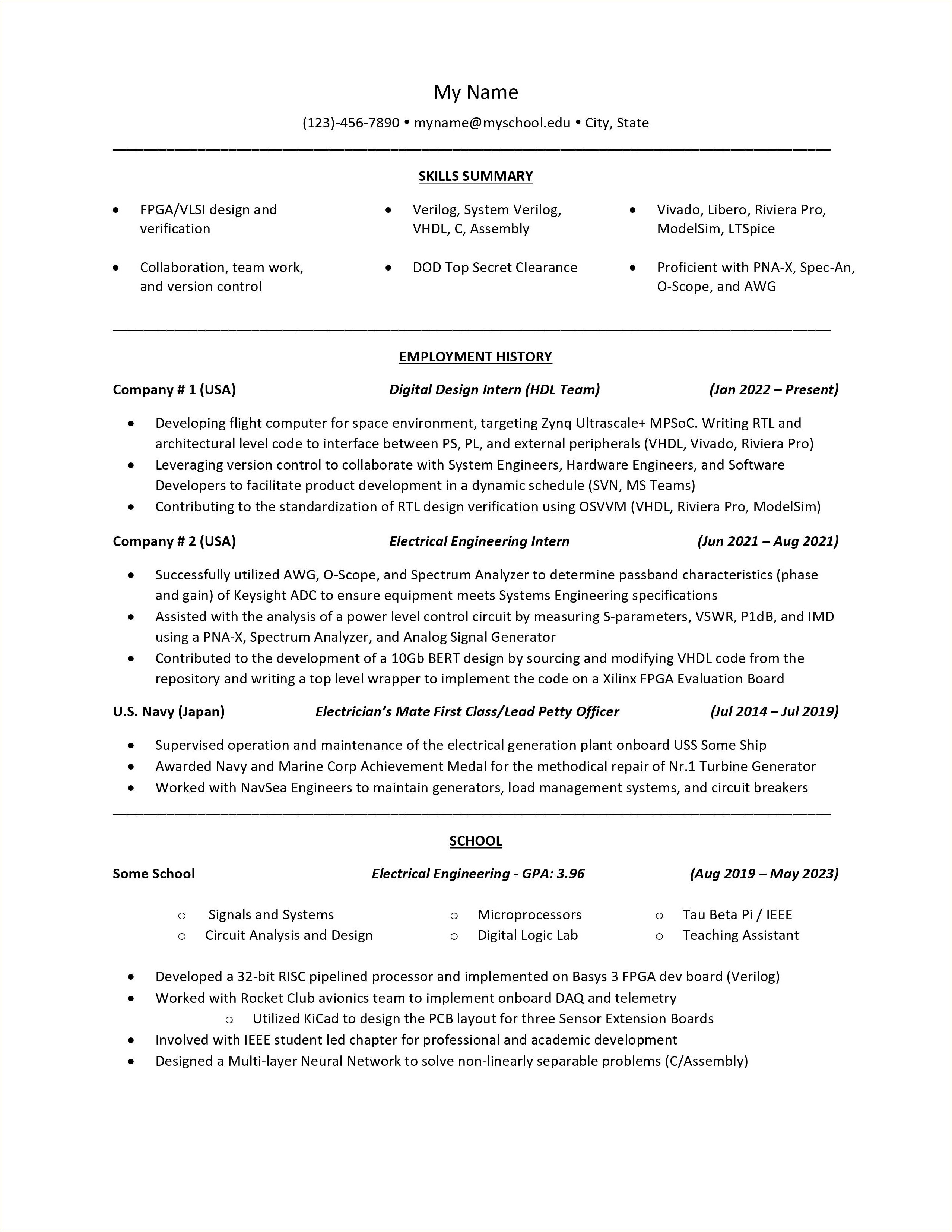 Best Sample Resume For Vhdl Verification Engineer