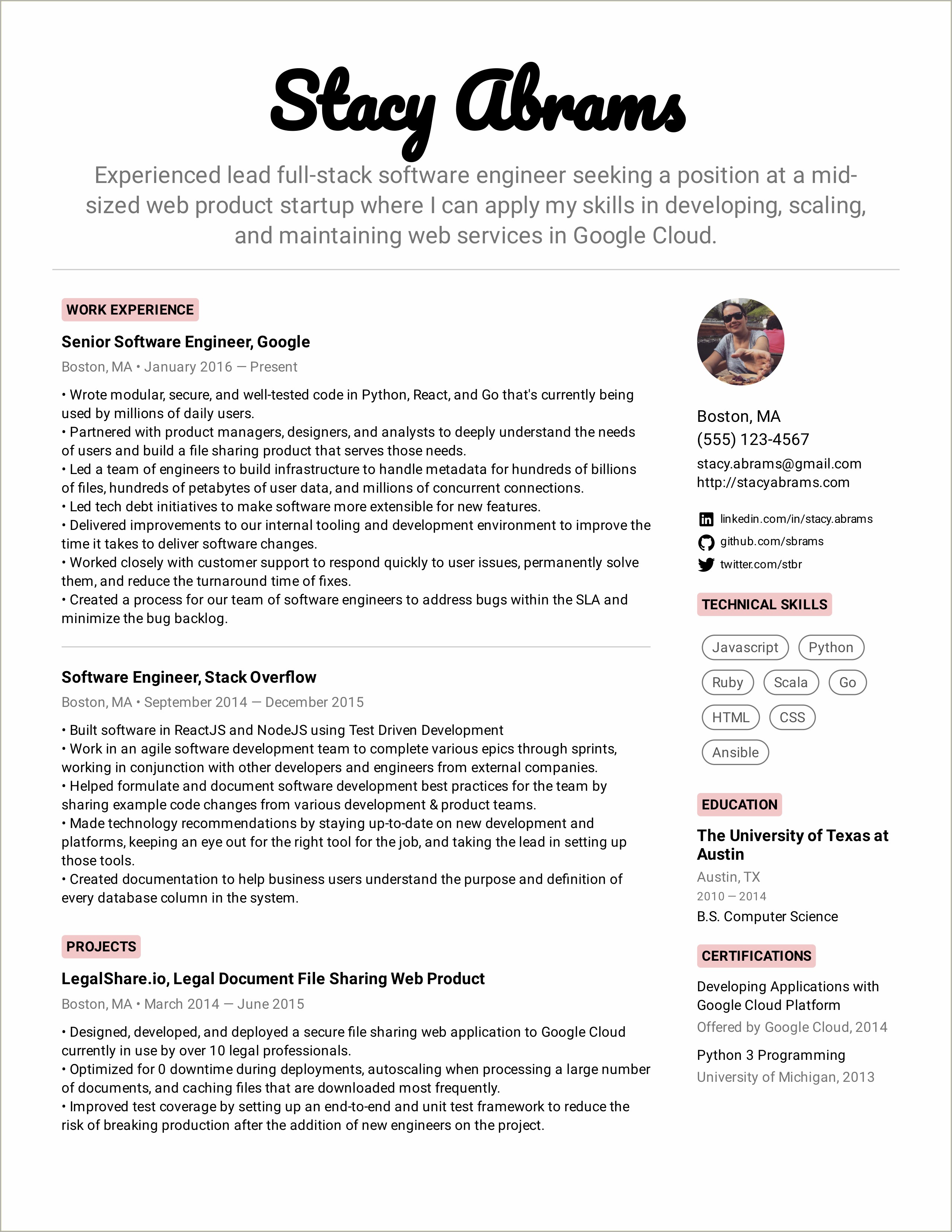 Best Sample Resume Format For Engineers