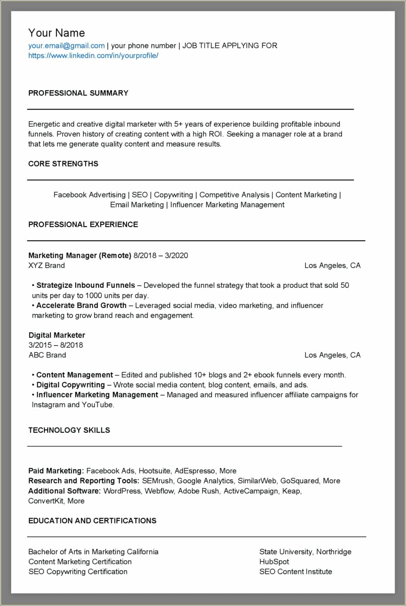 Best Summary For Digitla Marekting Resume