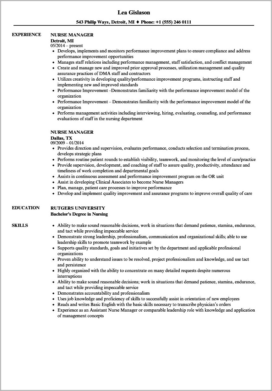 Best Summary For Nursing Director Resume