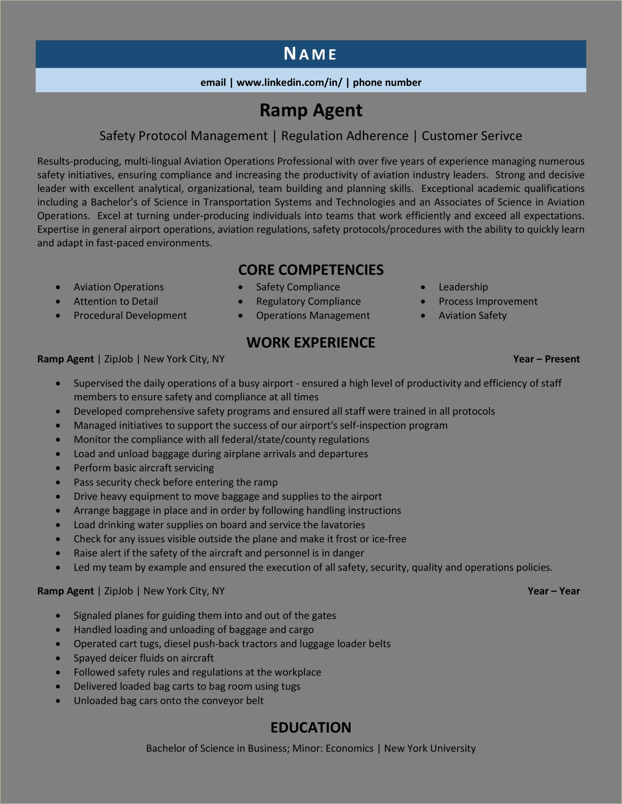 Best Summary For Ramp Agent Resume