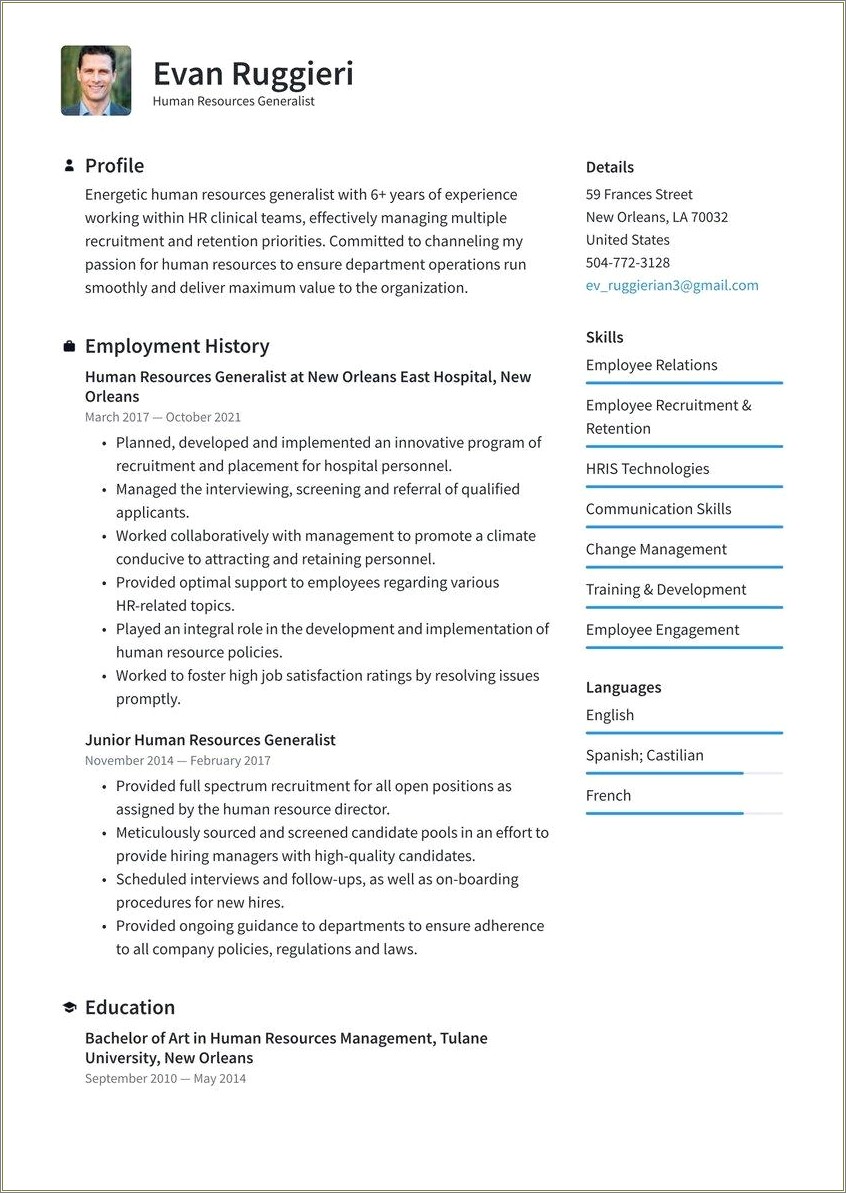 Best Template For Human Resource Resume