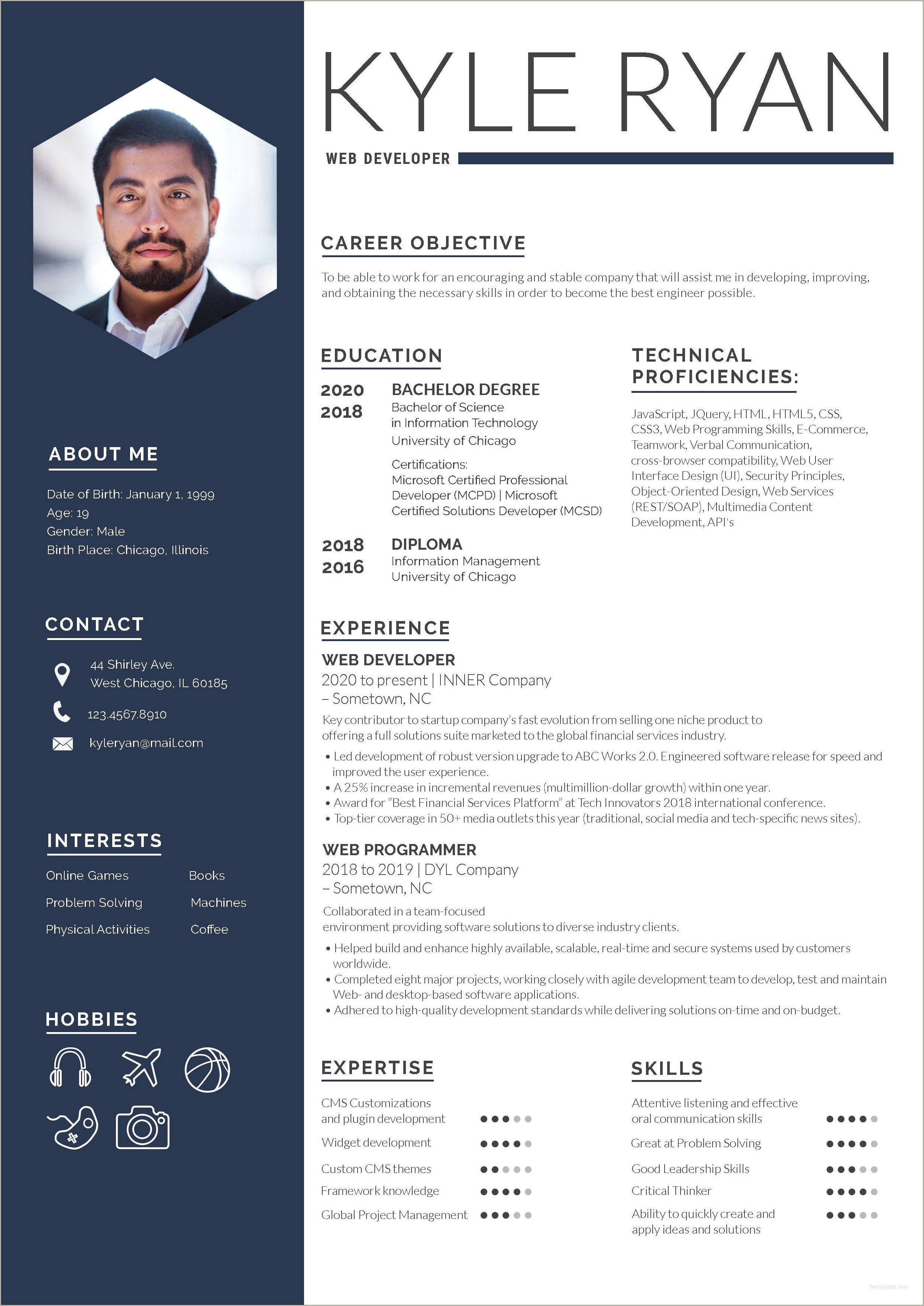 Best Template For Lead Webdeveloper Resume