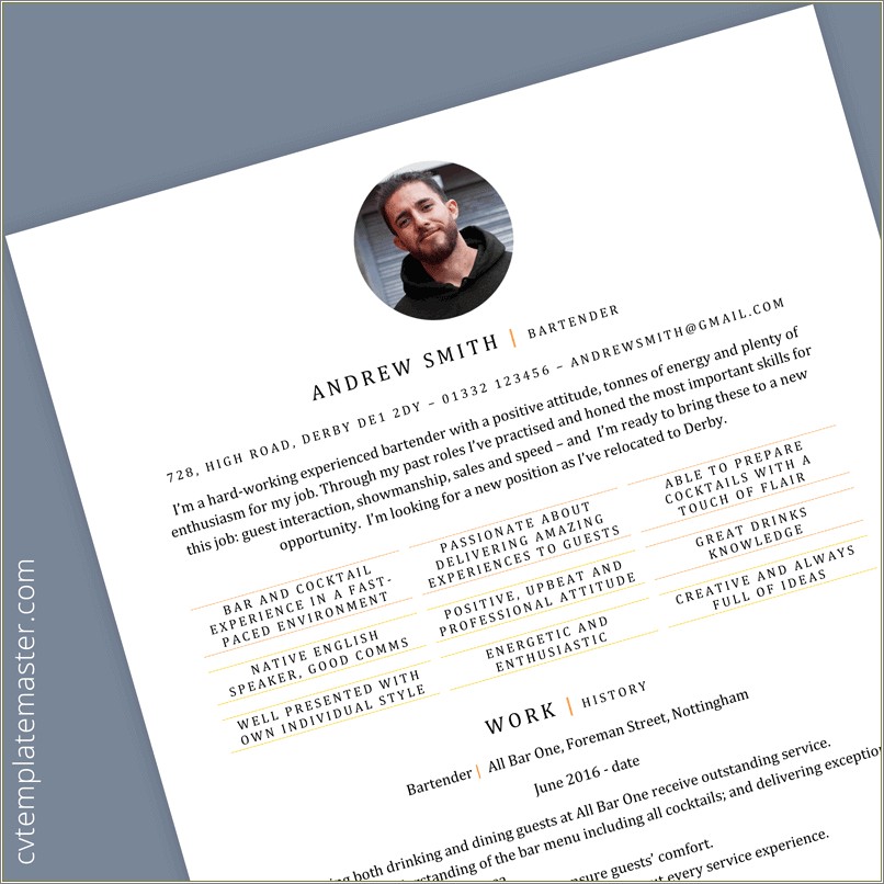 Best Way To Sell Bartender On Resume