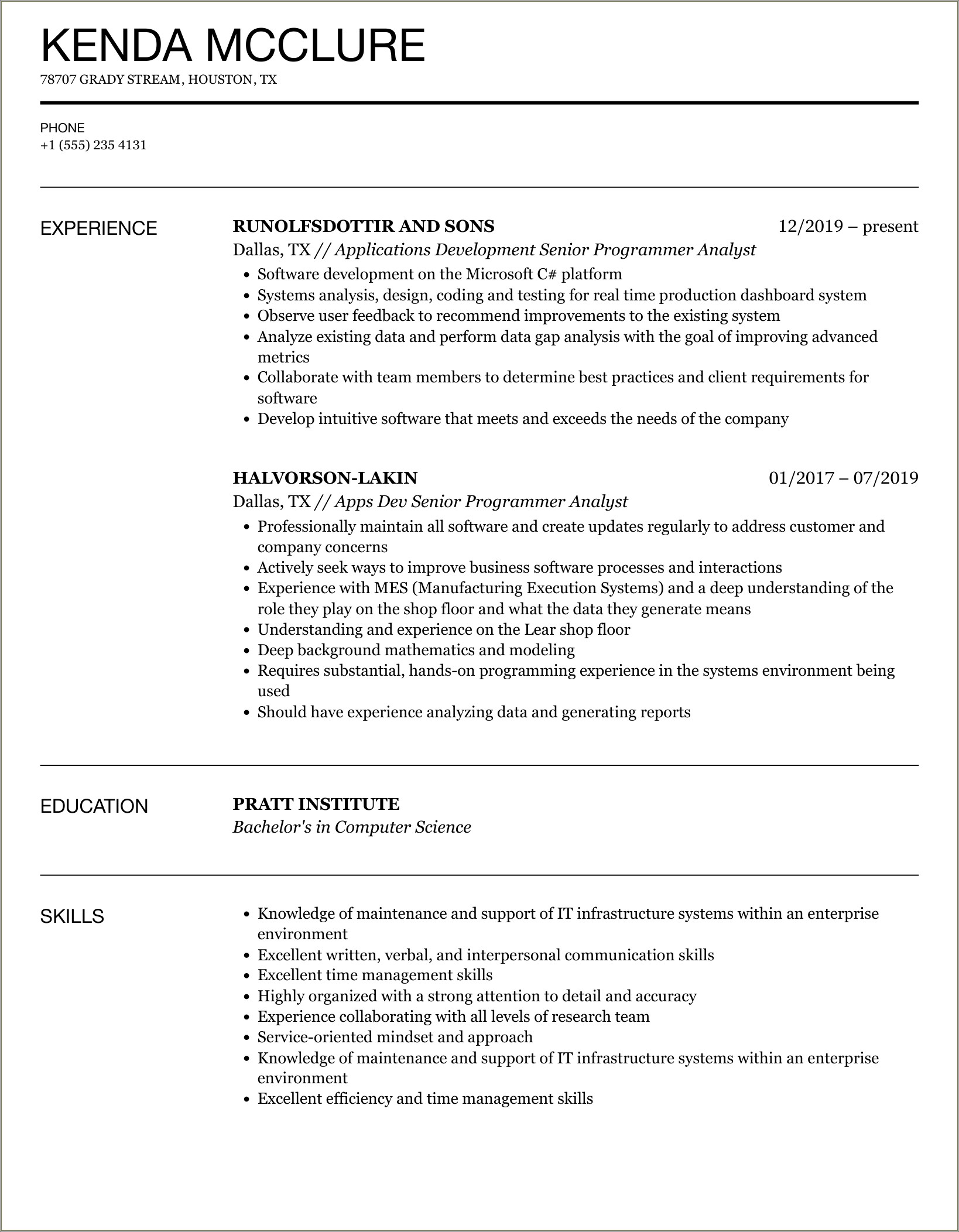 Best Word Resume Template For Senior Programmer