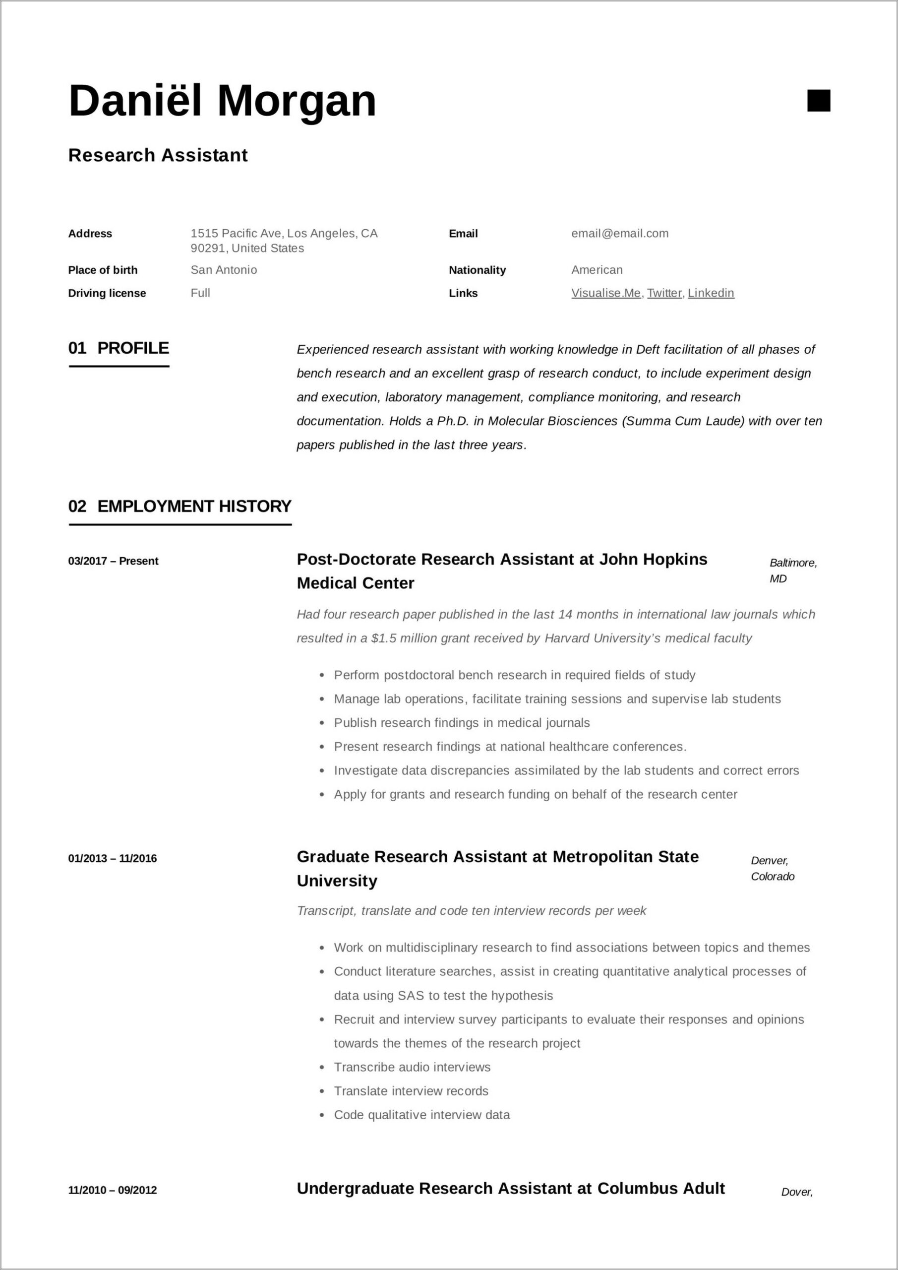 Better Word For Research Assistant For Resume