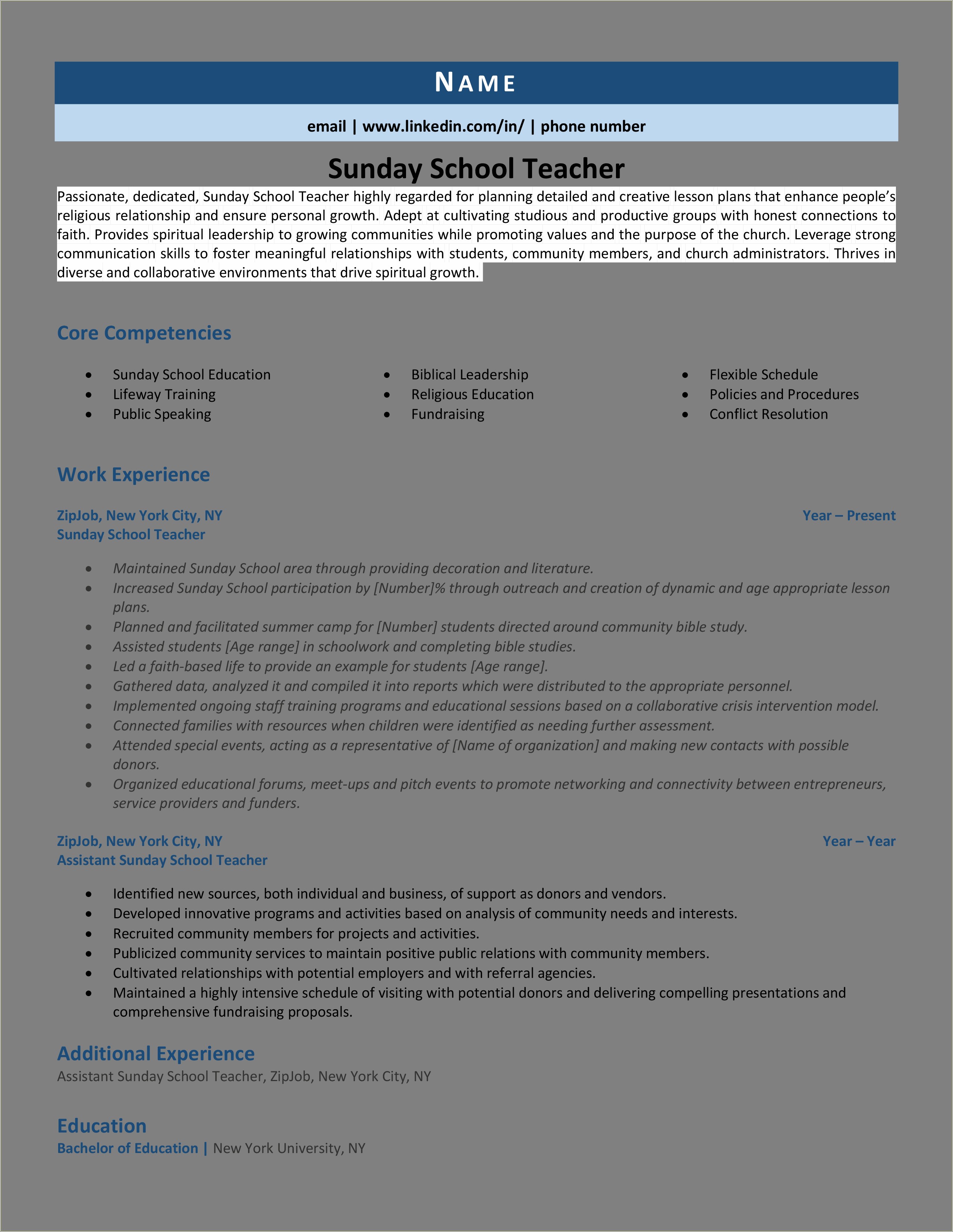 Bible Study Leader Job Description Resume