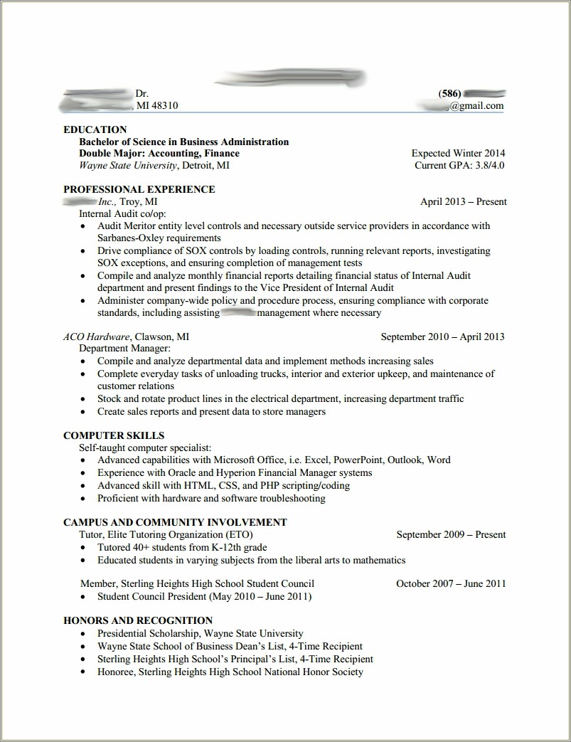 Big 4 Resume Work With Controller