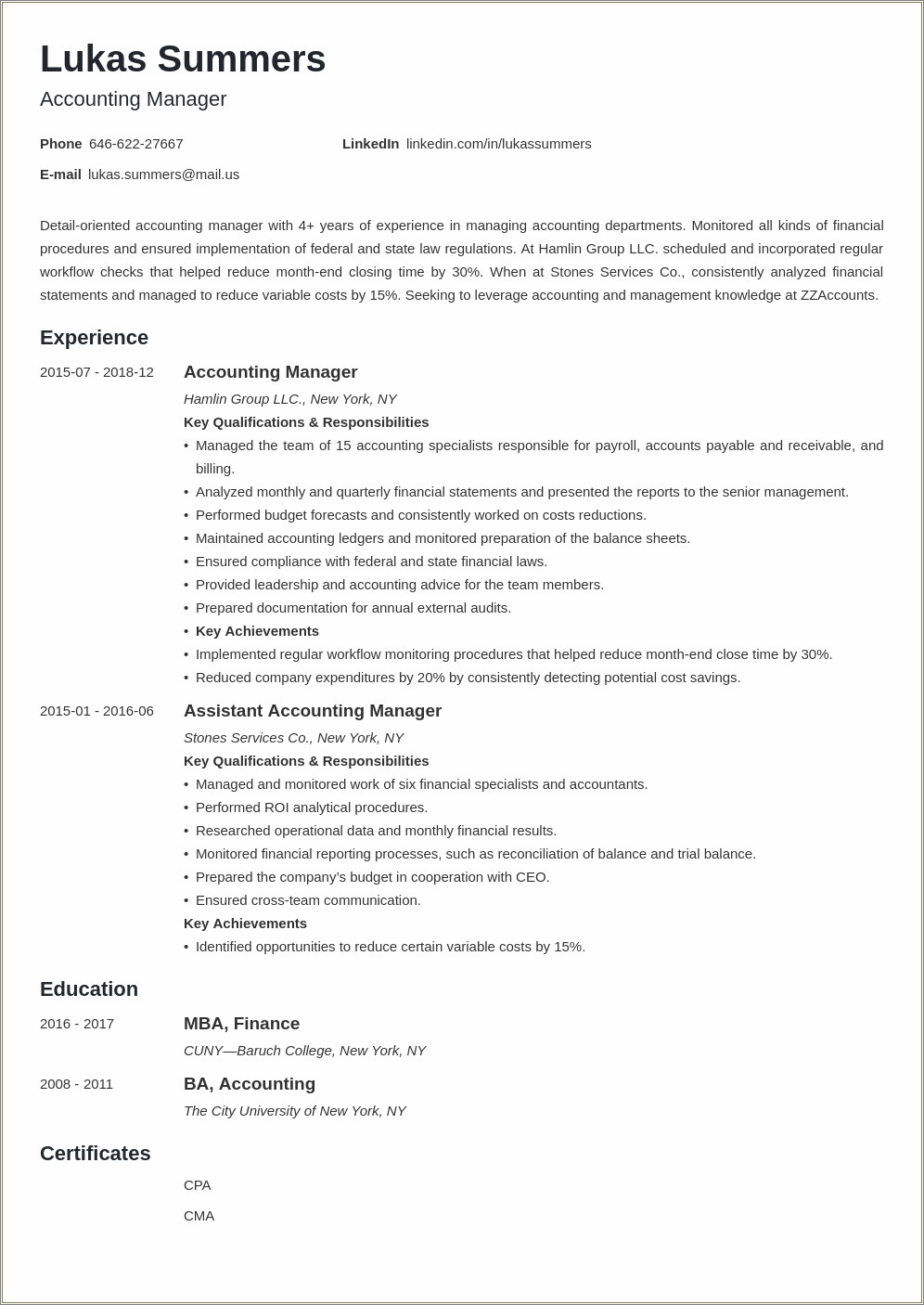 Big 4 Resume Work With Senior Management Resume