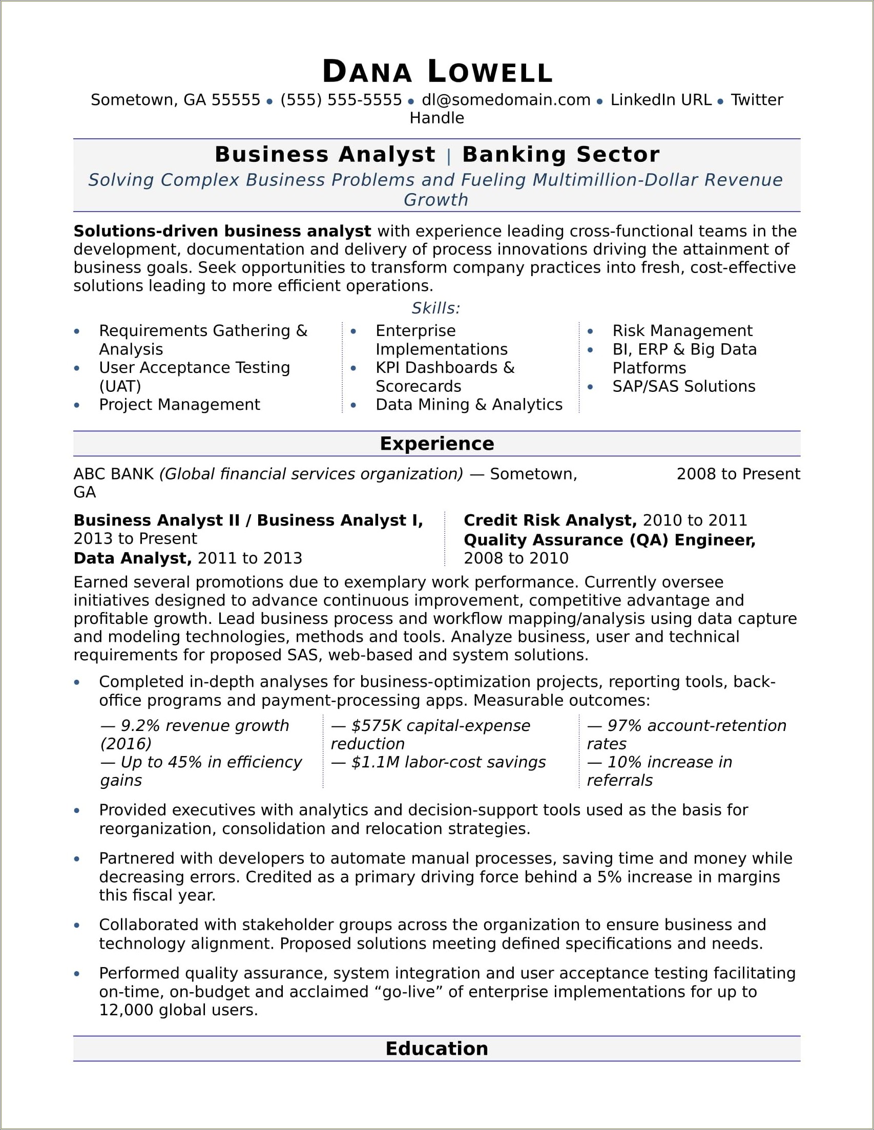 Big Data Business Analyst Sample Resume