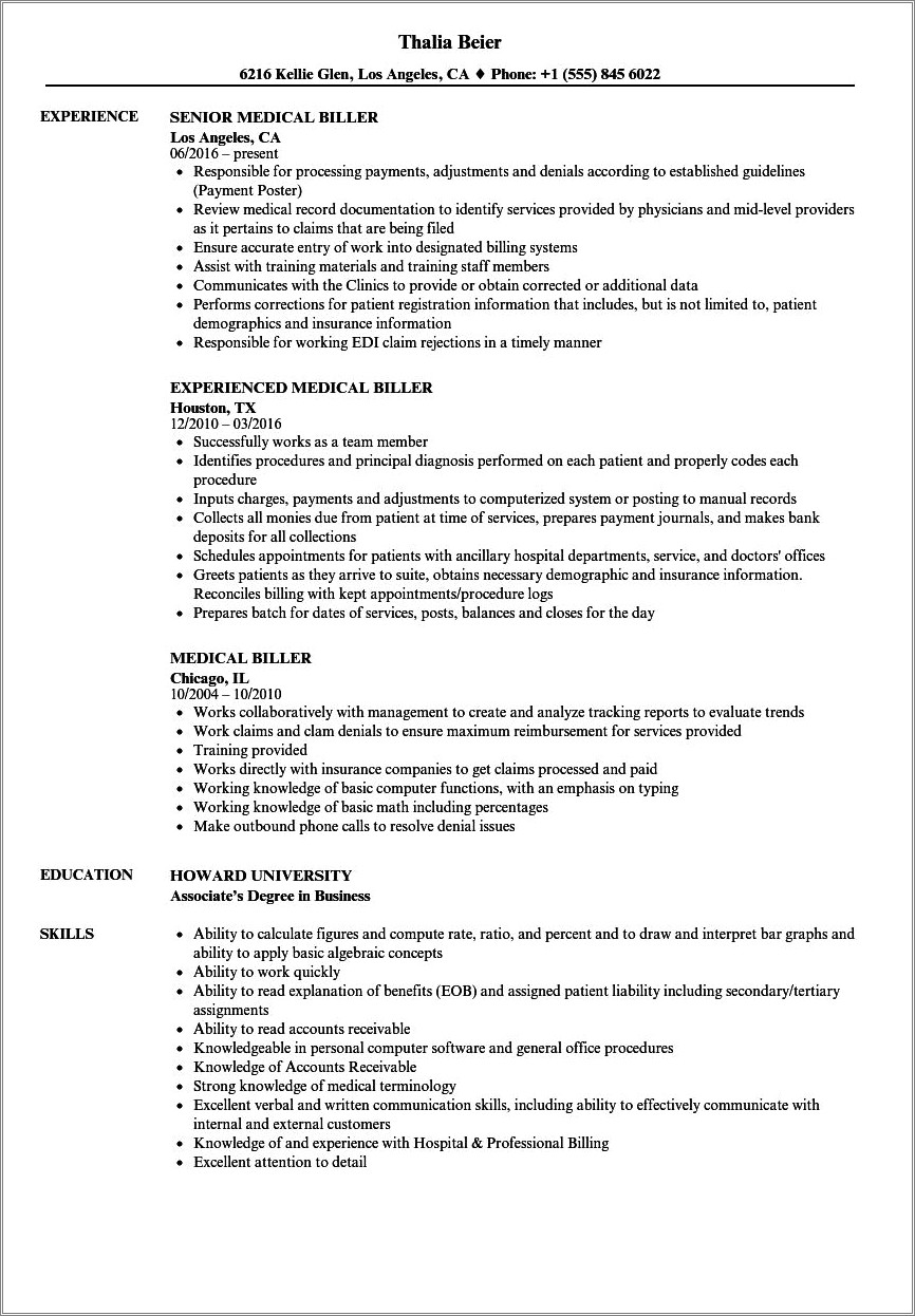 Billing Clerk Job Description For Resume