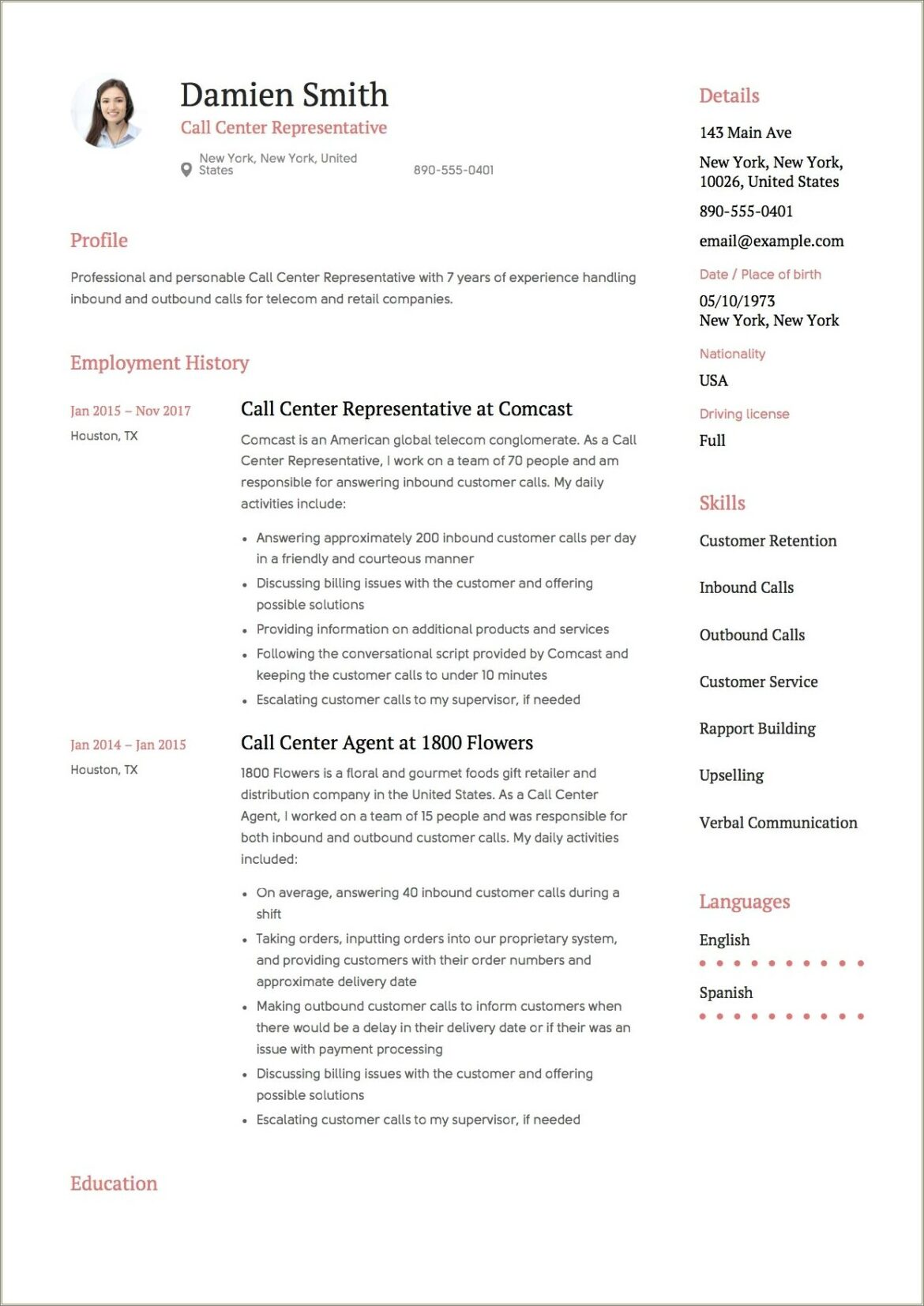 Billing Customer Service Rep Resume Examples