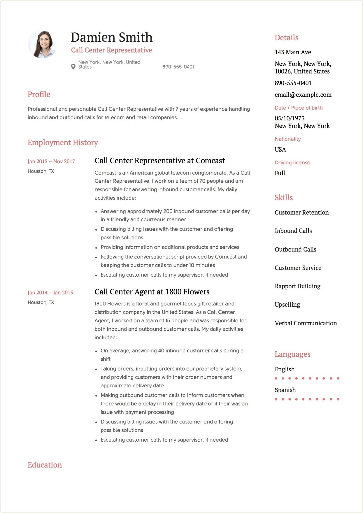 Billing Customer Service Rep Resume Examples