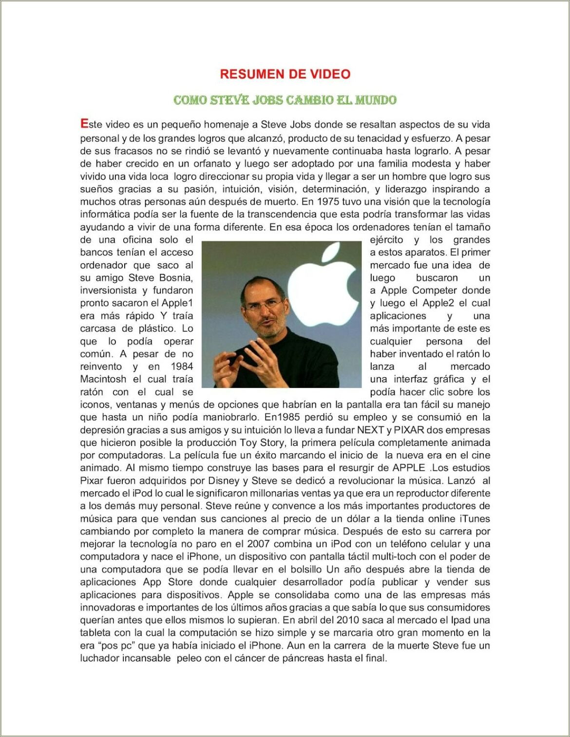 Biografia De Steve Jobs Resumida Para Niños