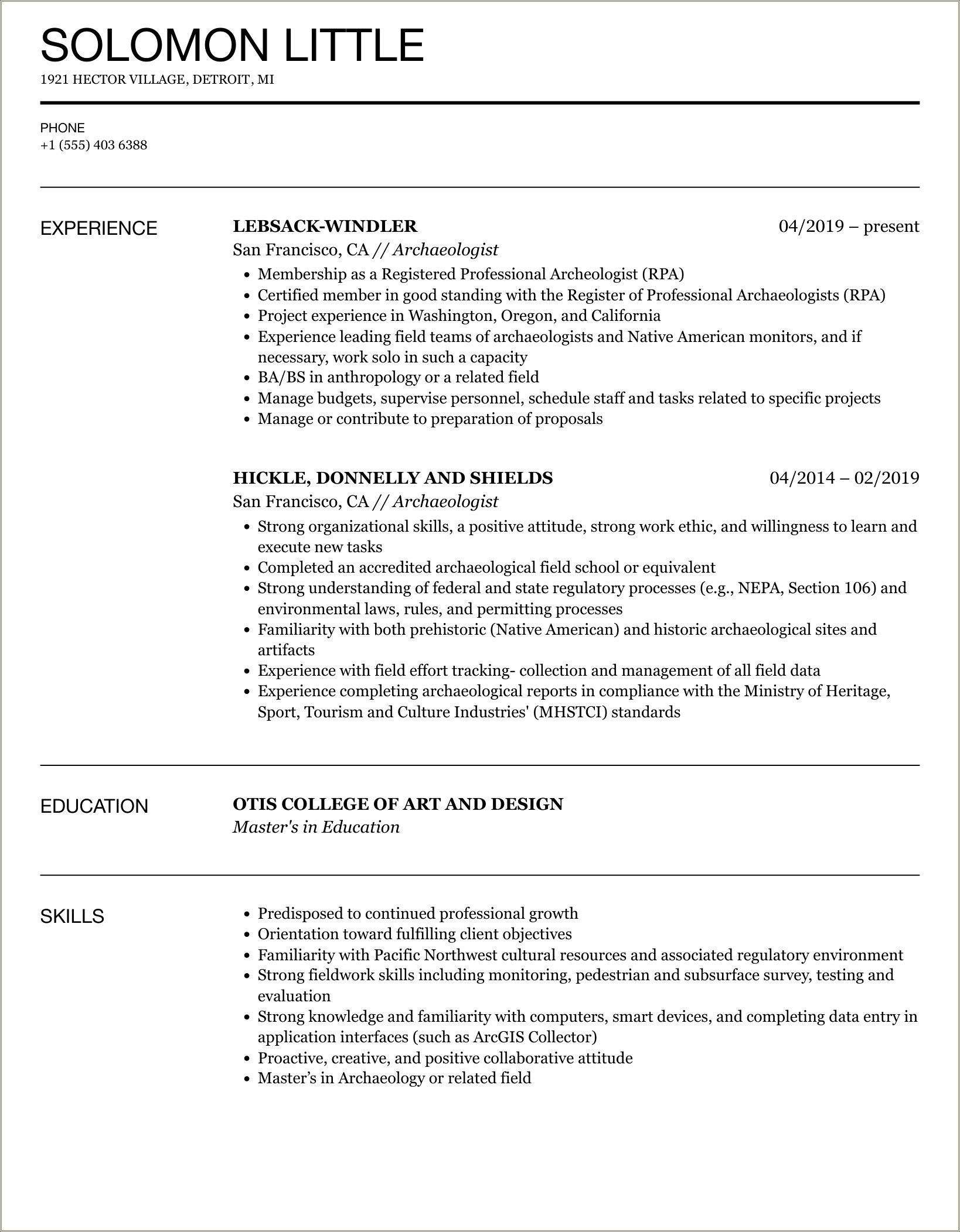 Biological Archaeology Field School Resume Description