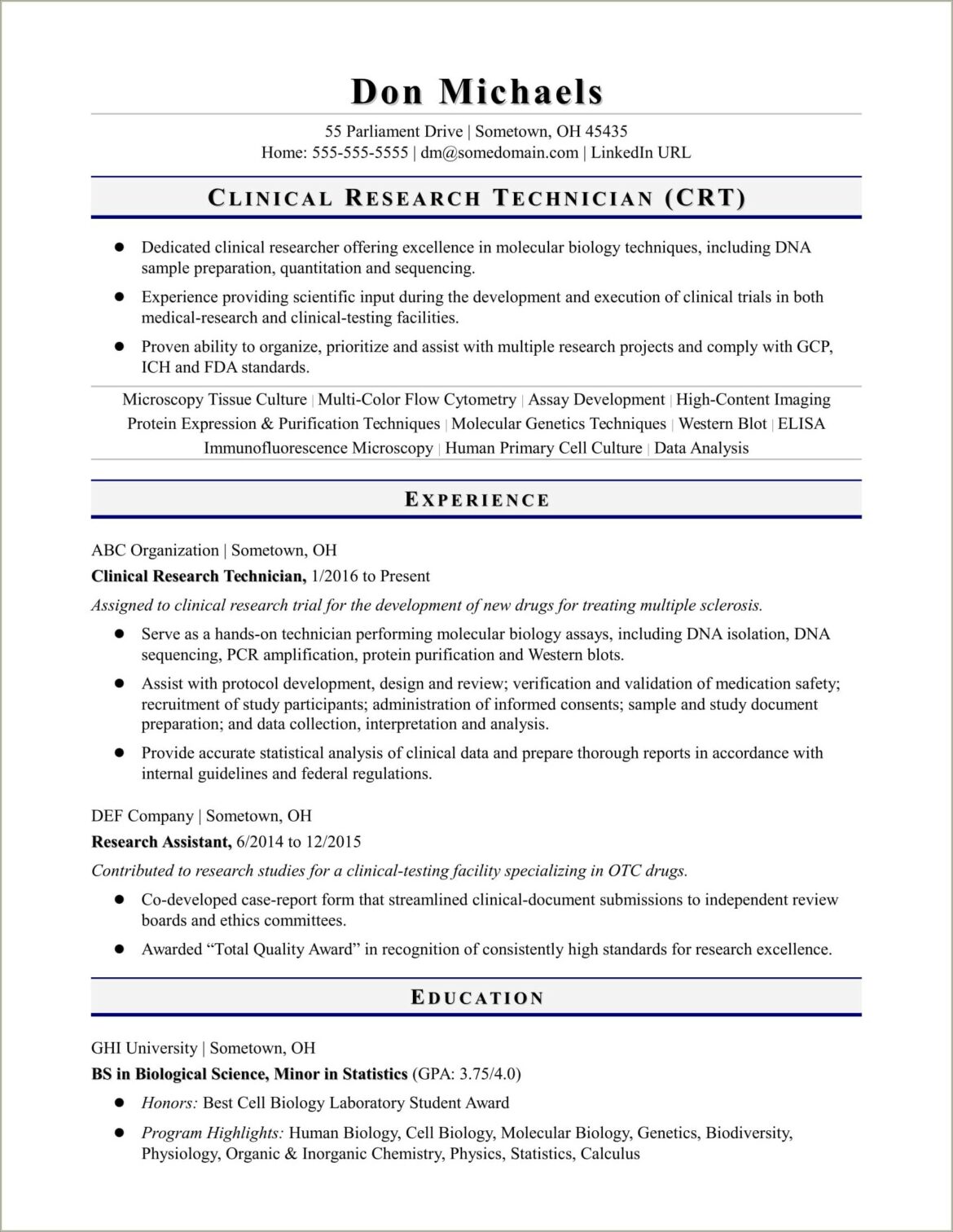 Biology Laboratory Skills To Put On Resume