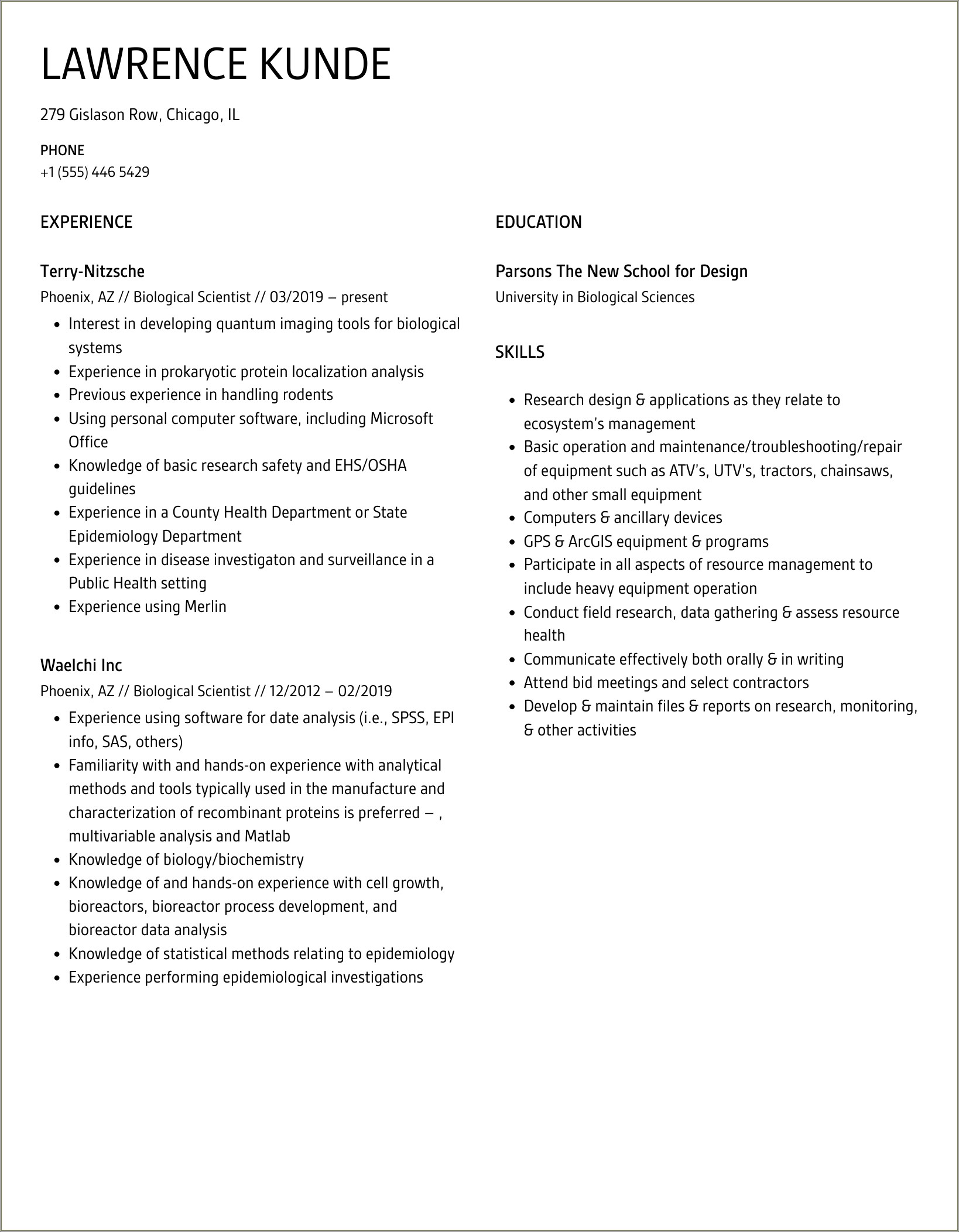 Biology Research Assistant Cornell Resume Template