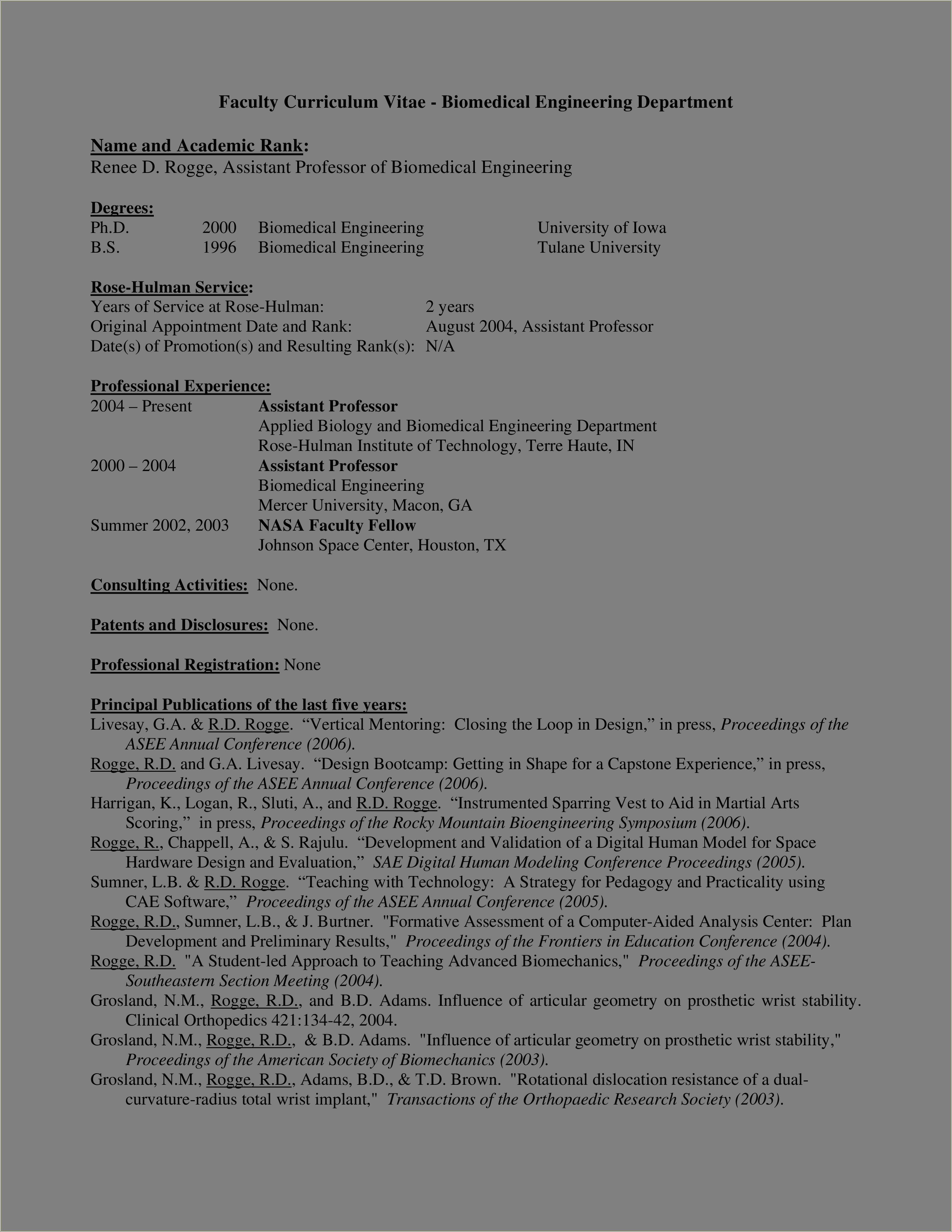 Biomedical Engineer Resume Sample Entry Level