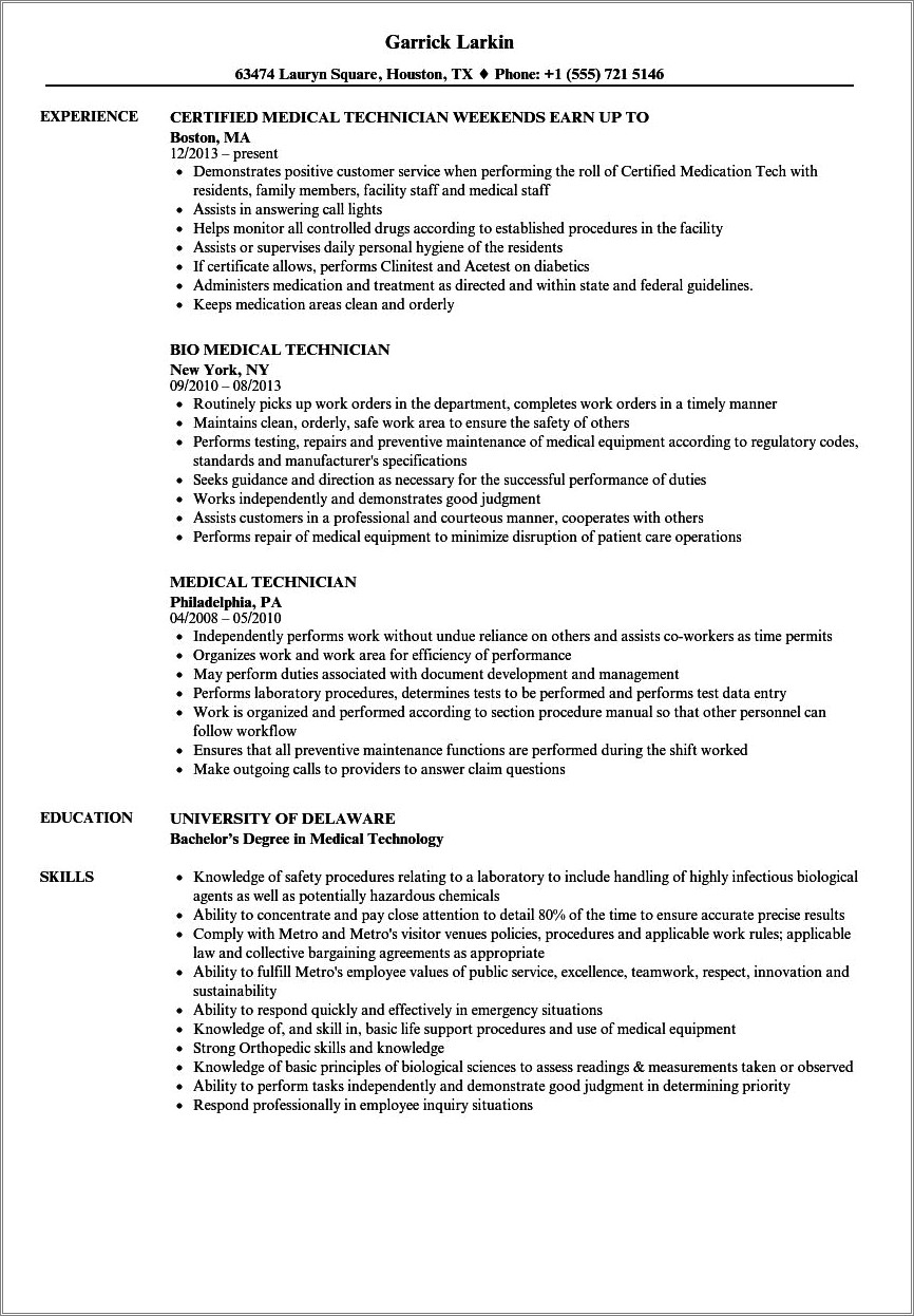Biomedical Service Engineer Job Description Resume