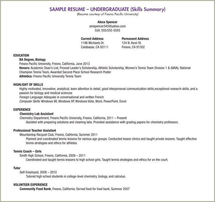 Blank Resume High School Student Fillable