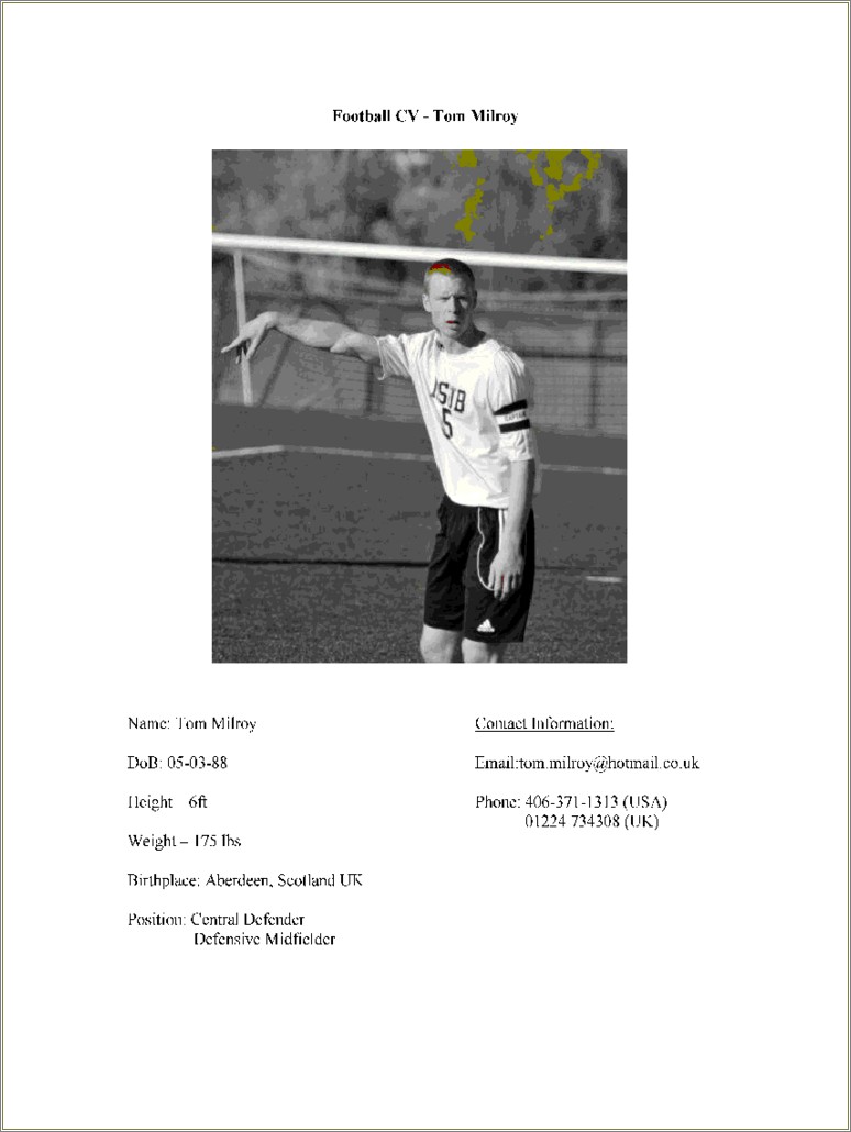 Blank Template For High School Football Player Resume