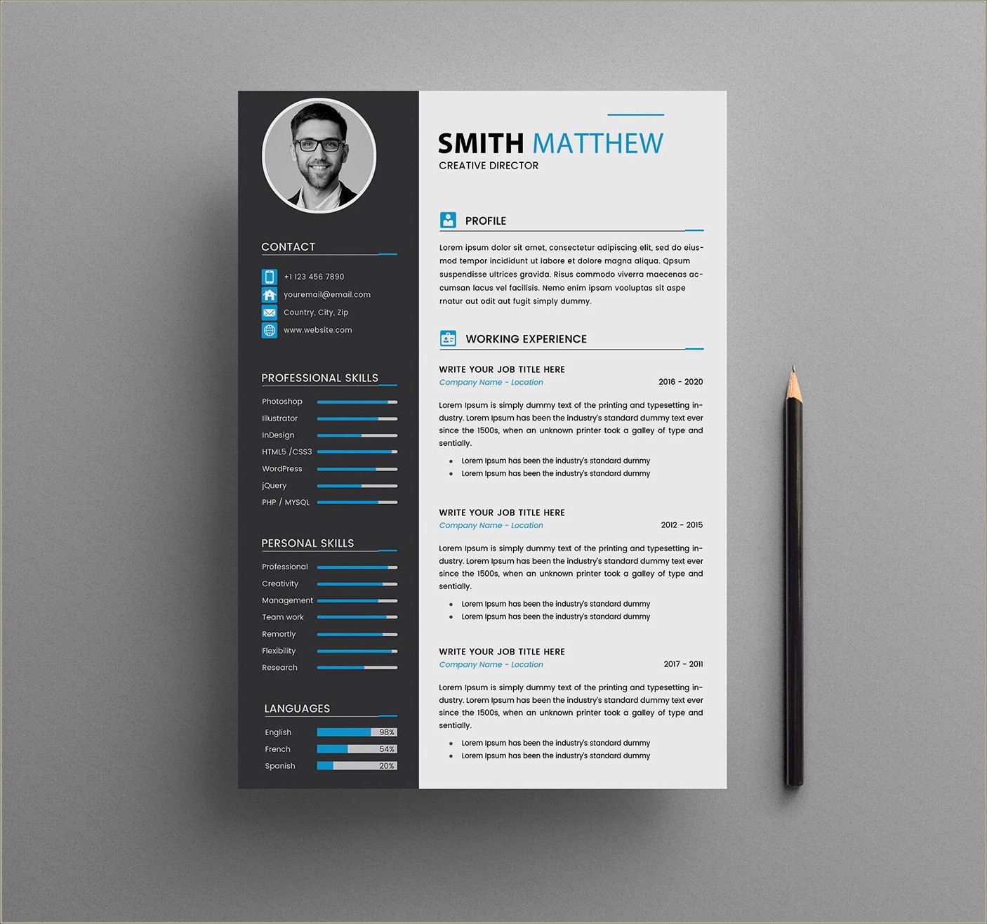 Blue Grey Resume Template Free Download