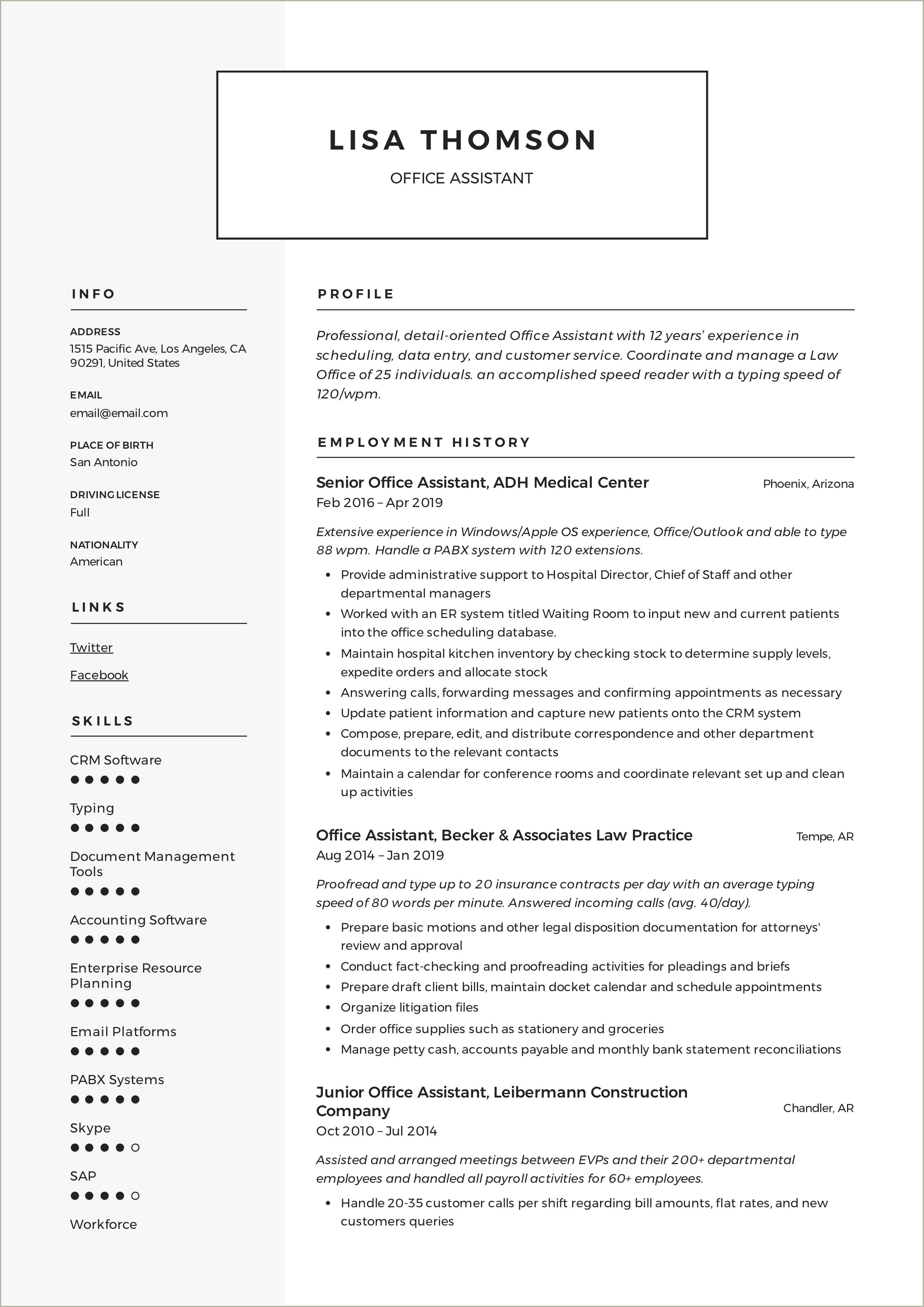 Blurb On Resume For Office Worker