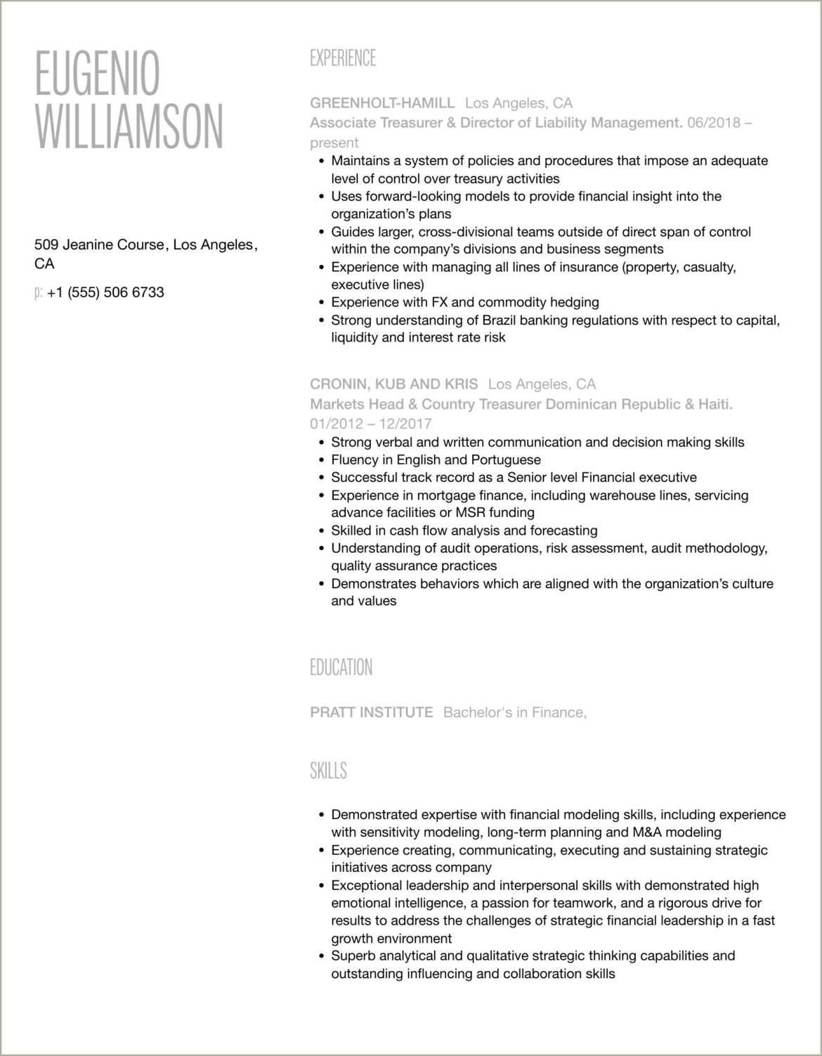 Board Of Director Treasurer Resume Sample