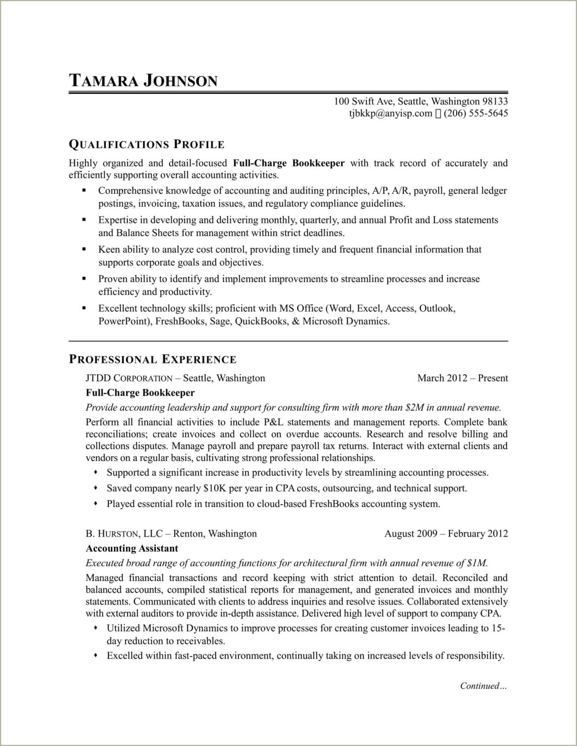 Bookkeeper Resume Samples In Word Format