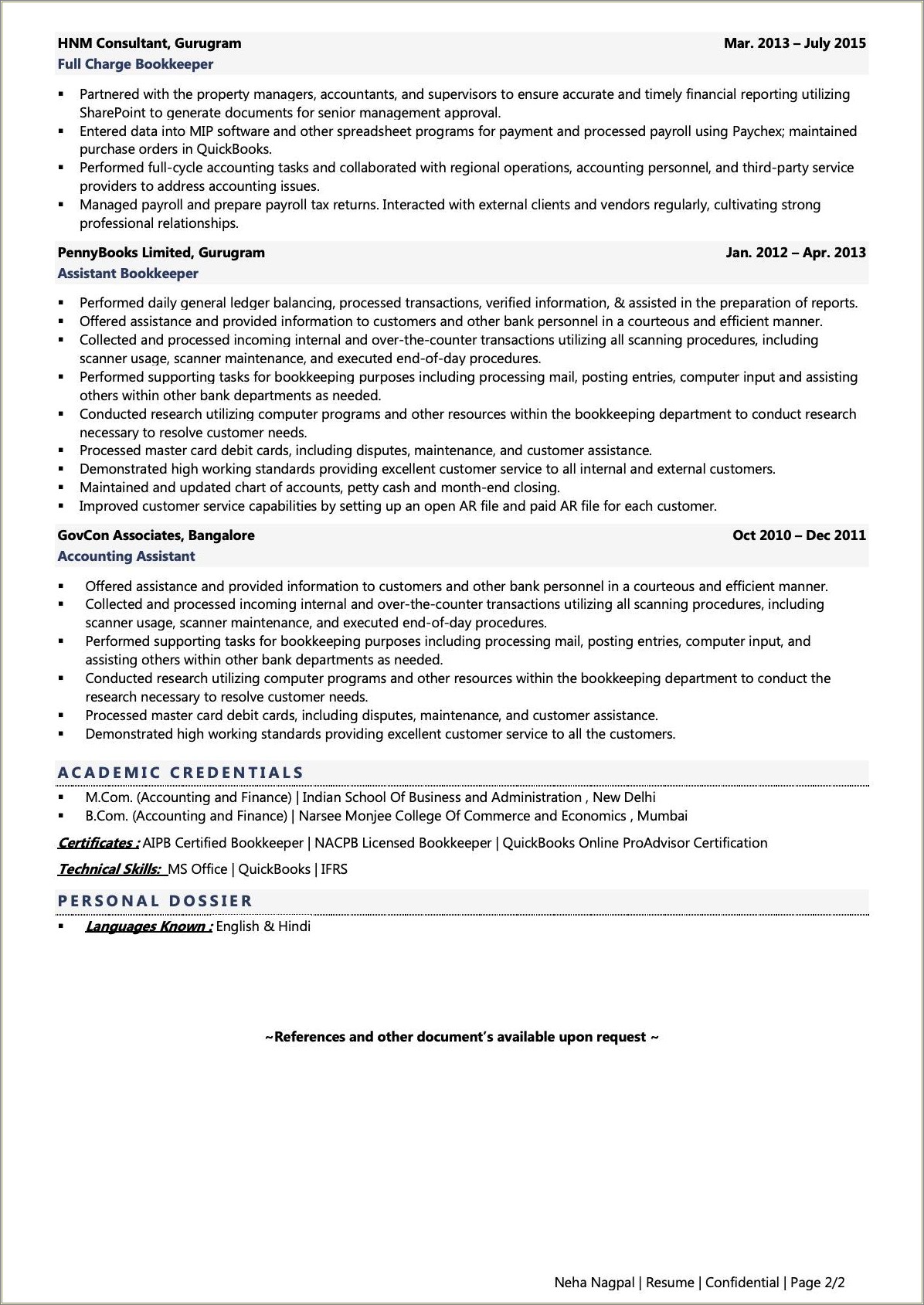 Bookkeeping Assistant Job Description For Resume