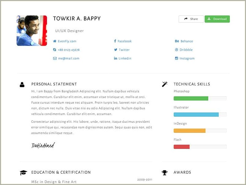 Bootstrap One Page Resume Template Free