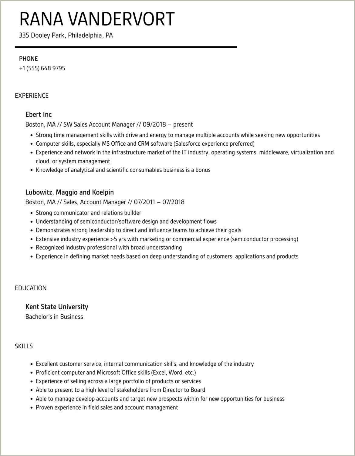 Boston Phoenix Sales Account Manager Resume