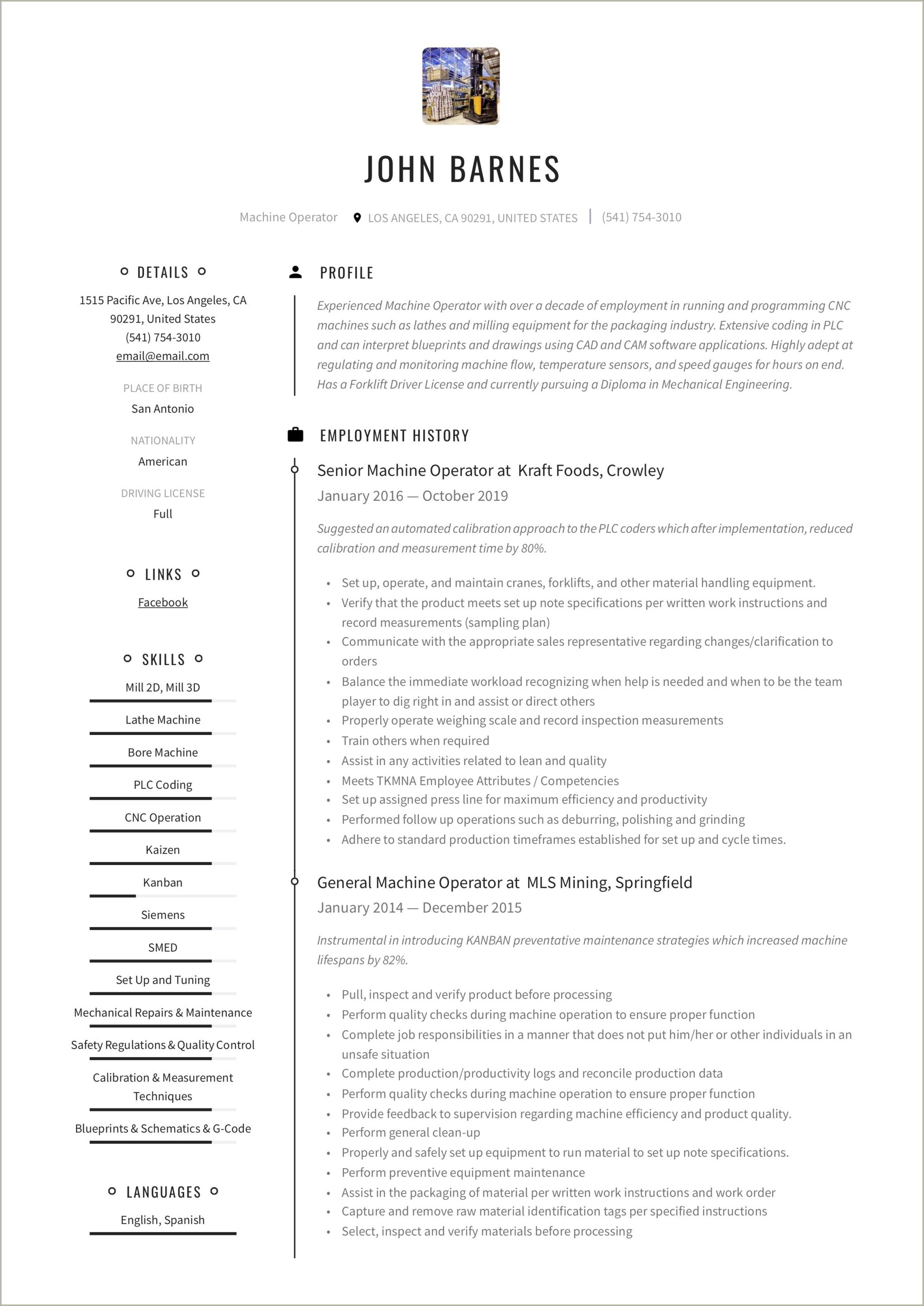 Brake Press Job Description For Resume