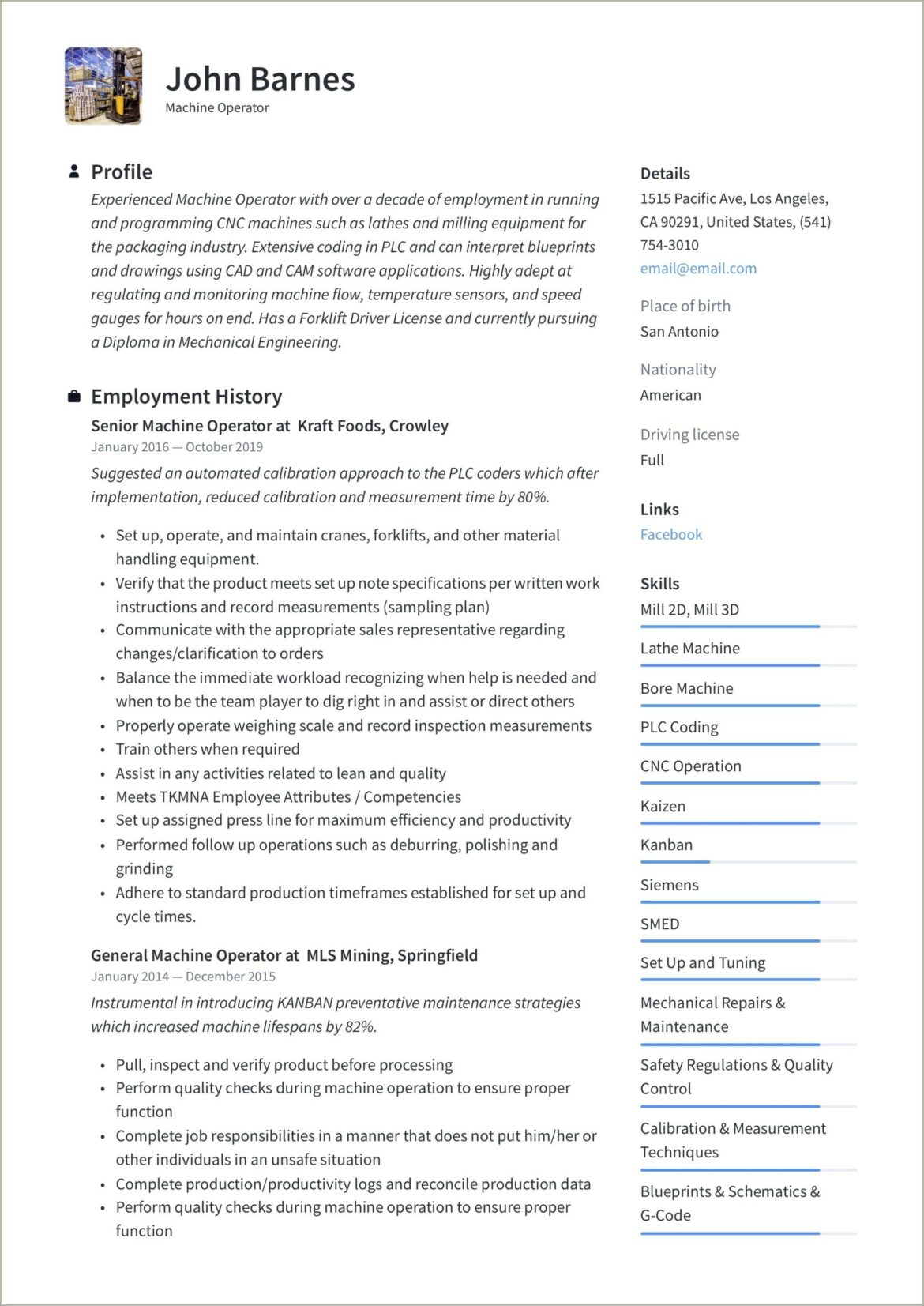 Brake Press Operator Summary For Resume