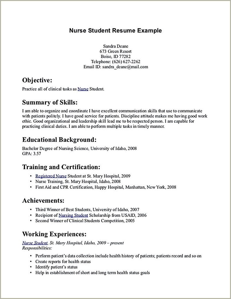 Brief Summary For A Nursing Resume