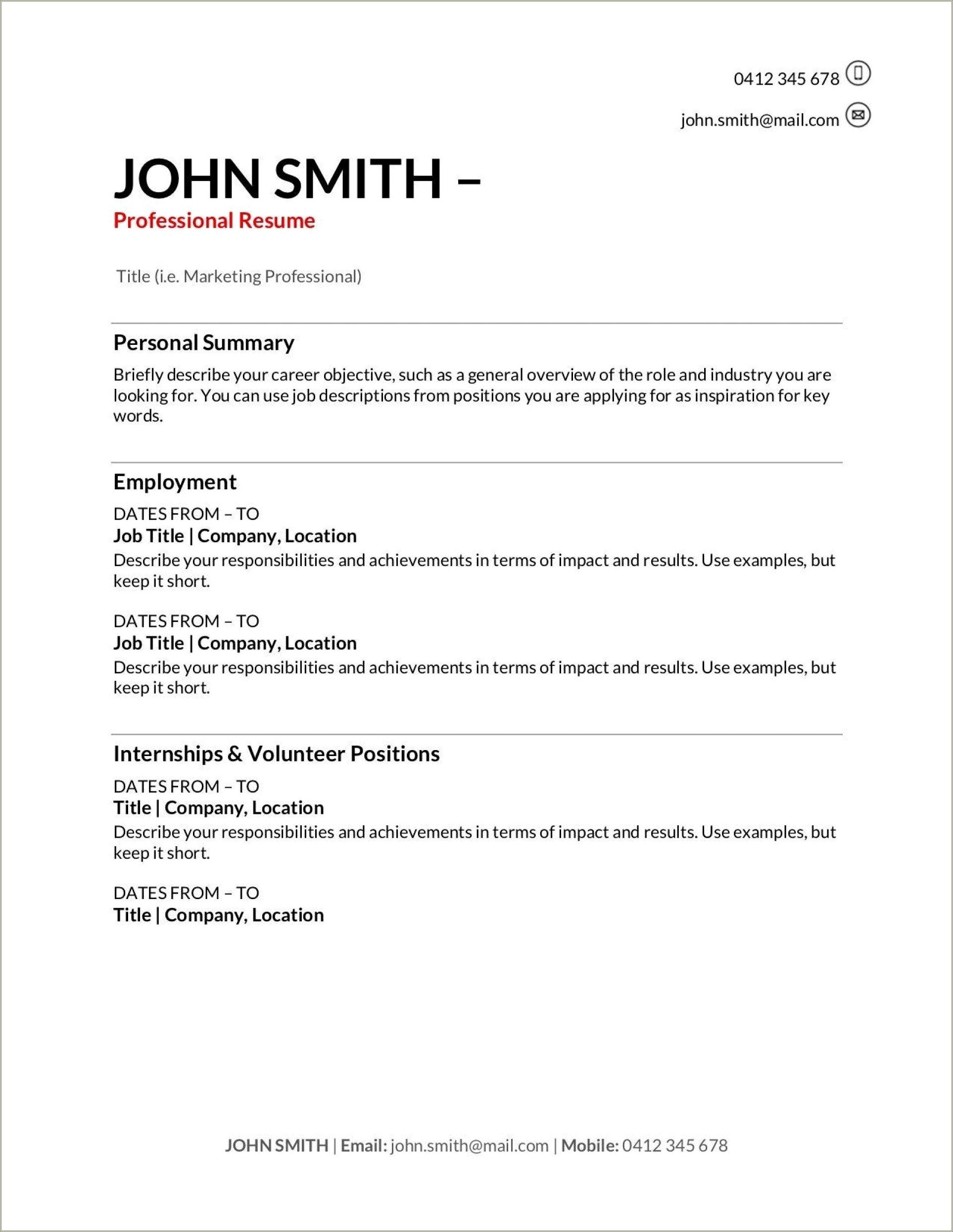 Briefly Describe Your Professional Experience Resume