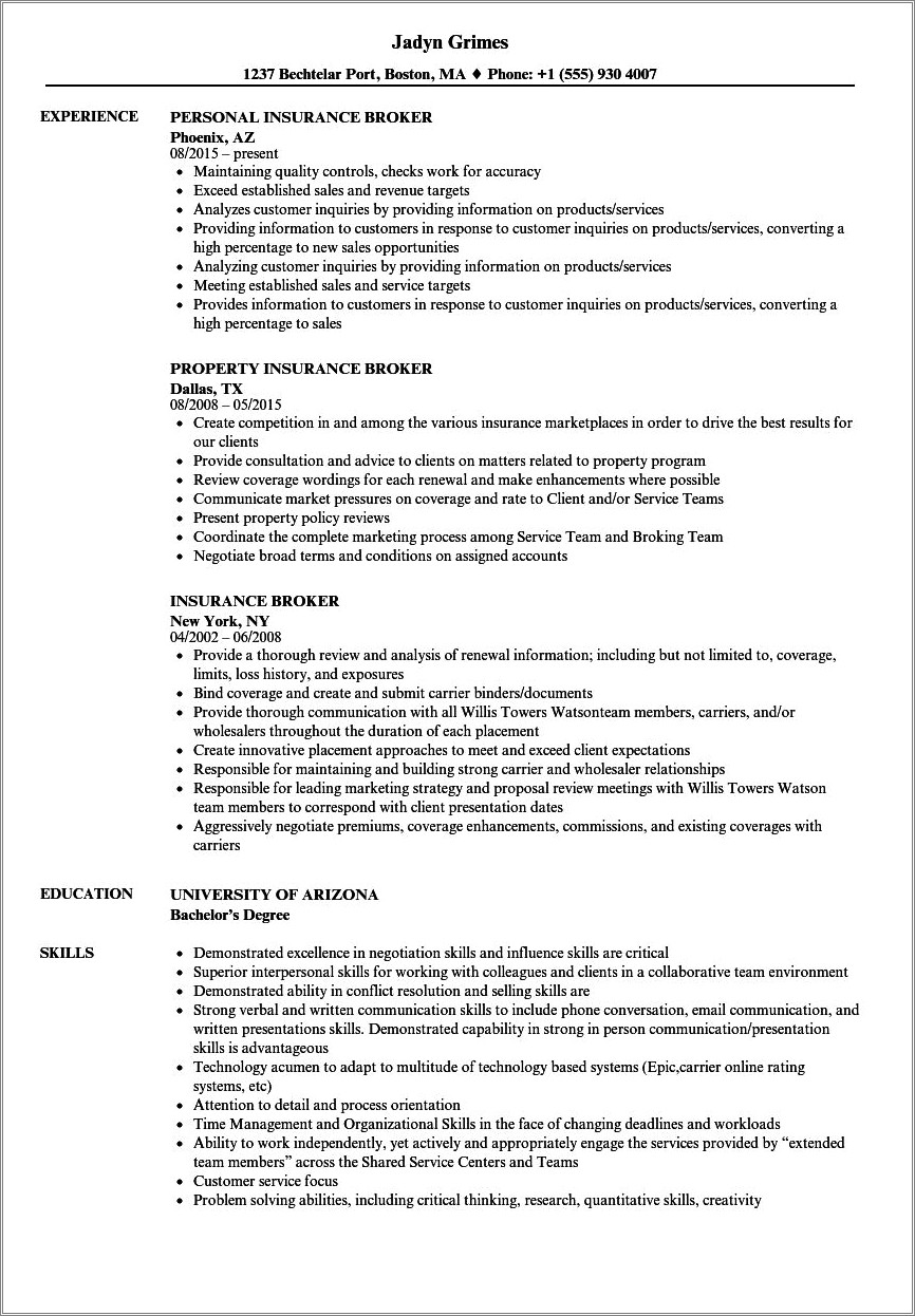 Broker Associate Job Description For Resume