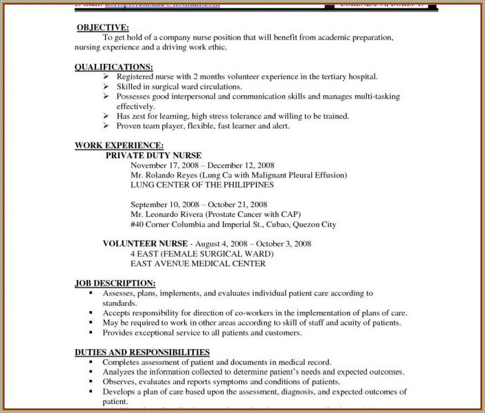 Bsc Nursing Resume Format For Experience