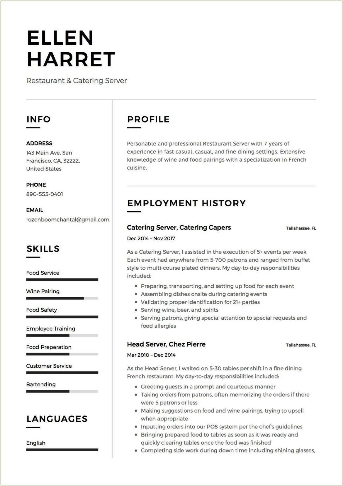 Buffet Server Job Description For Resume